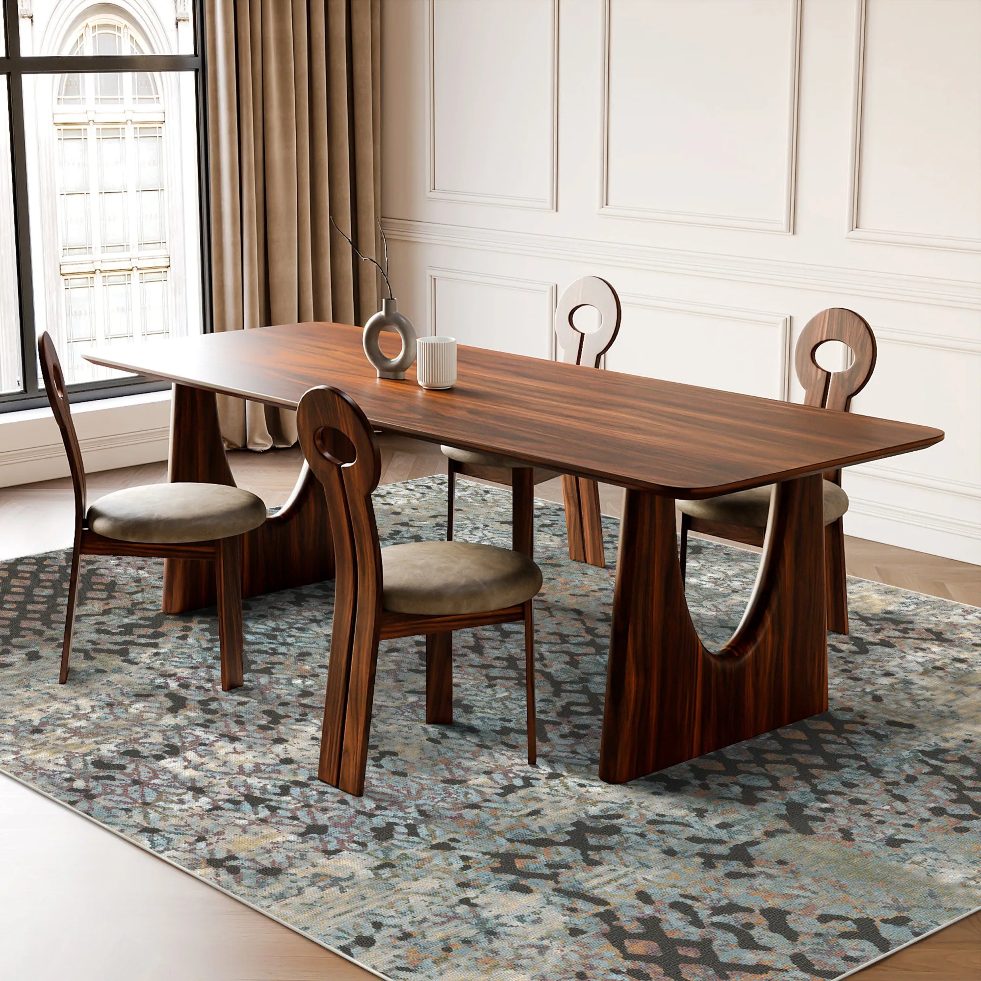 Vintage Rust and Gray Distressed Rug