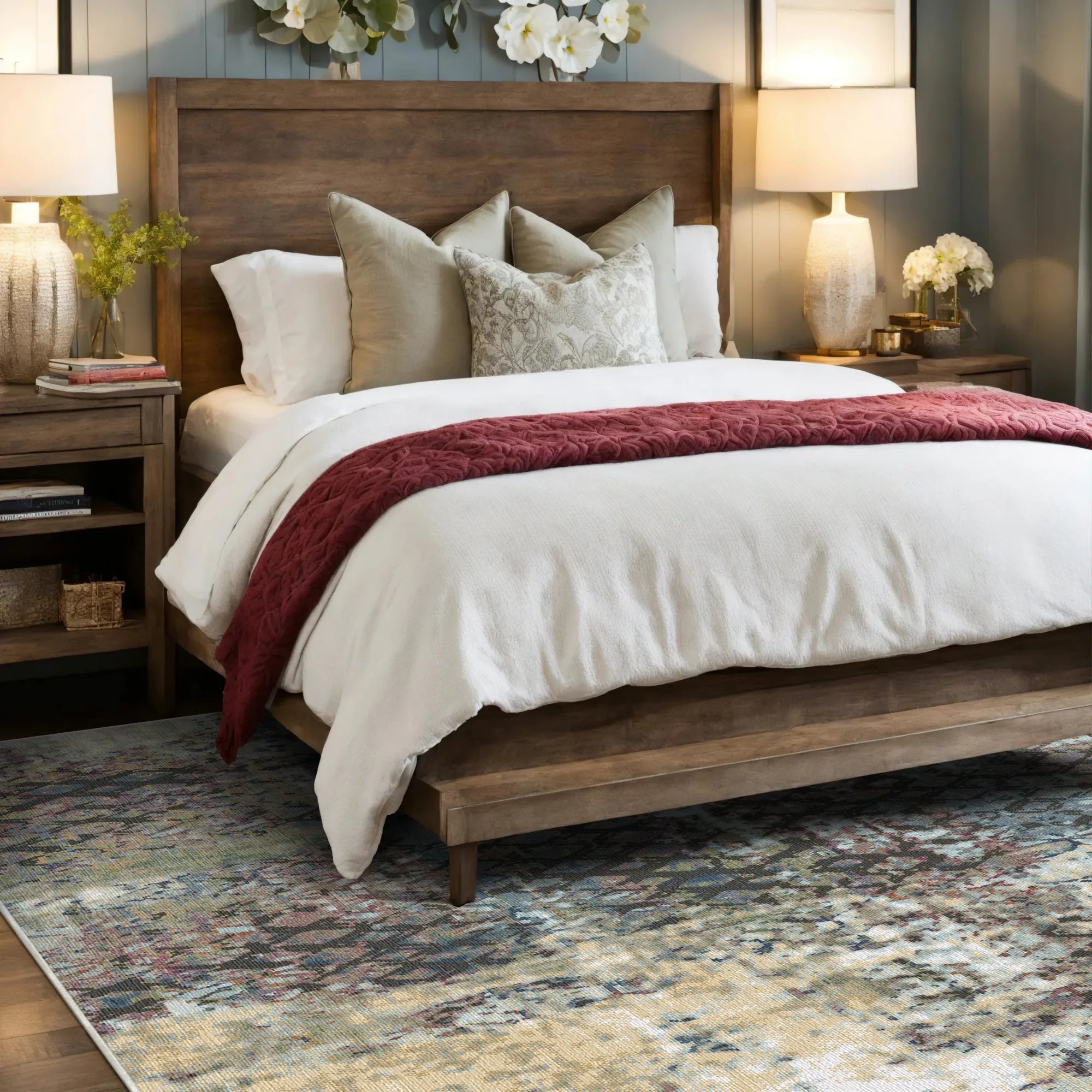 Vintage Plum and Gray Distressed Rug