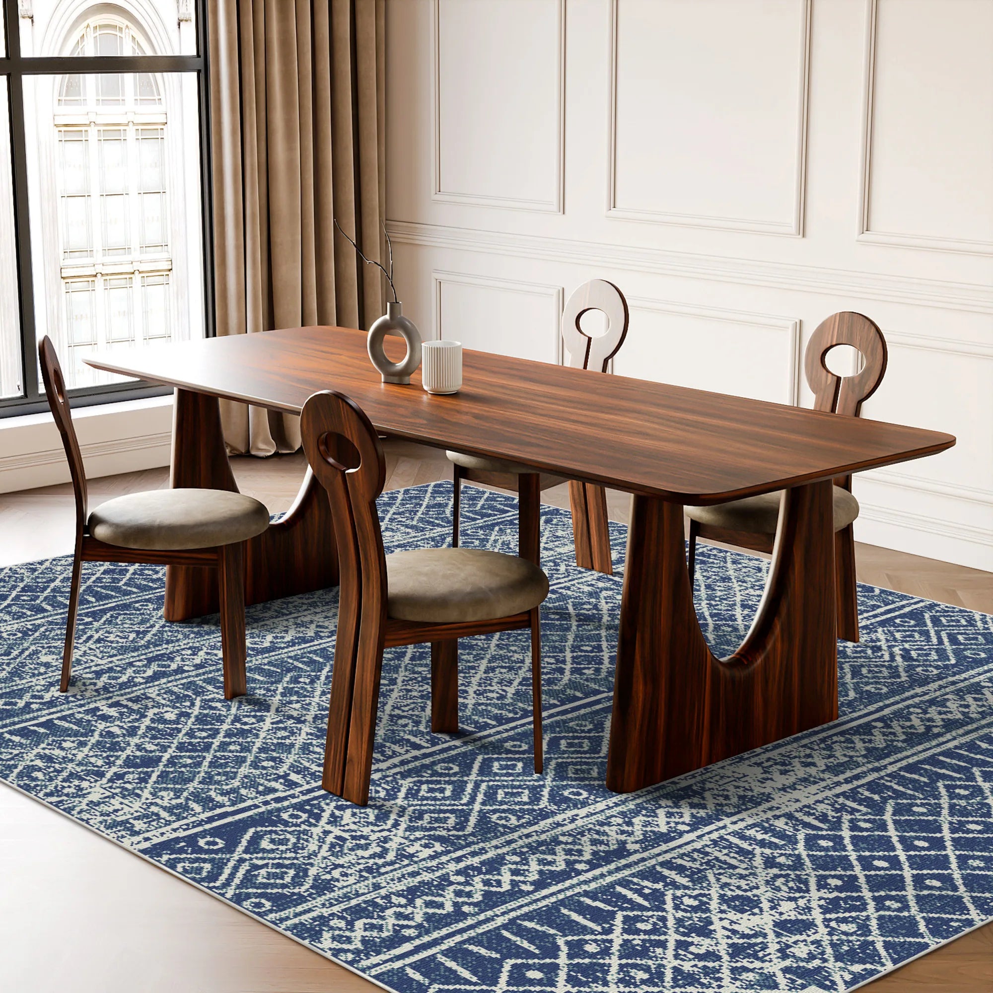 Indigo Horizon Tribal Washable Rug