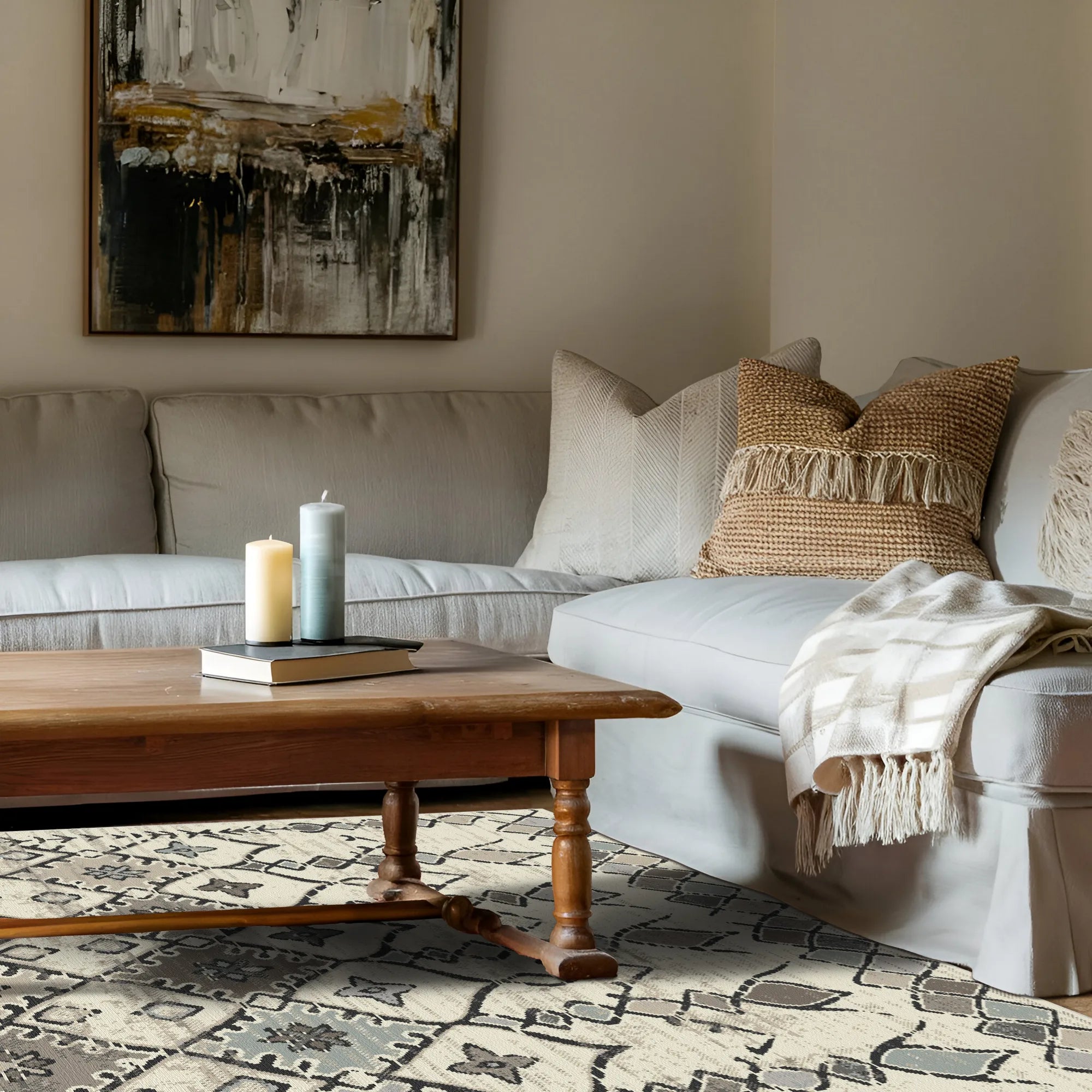 Tulum Ivory Tribal Washable Rug