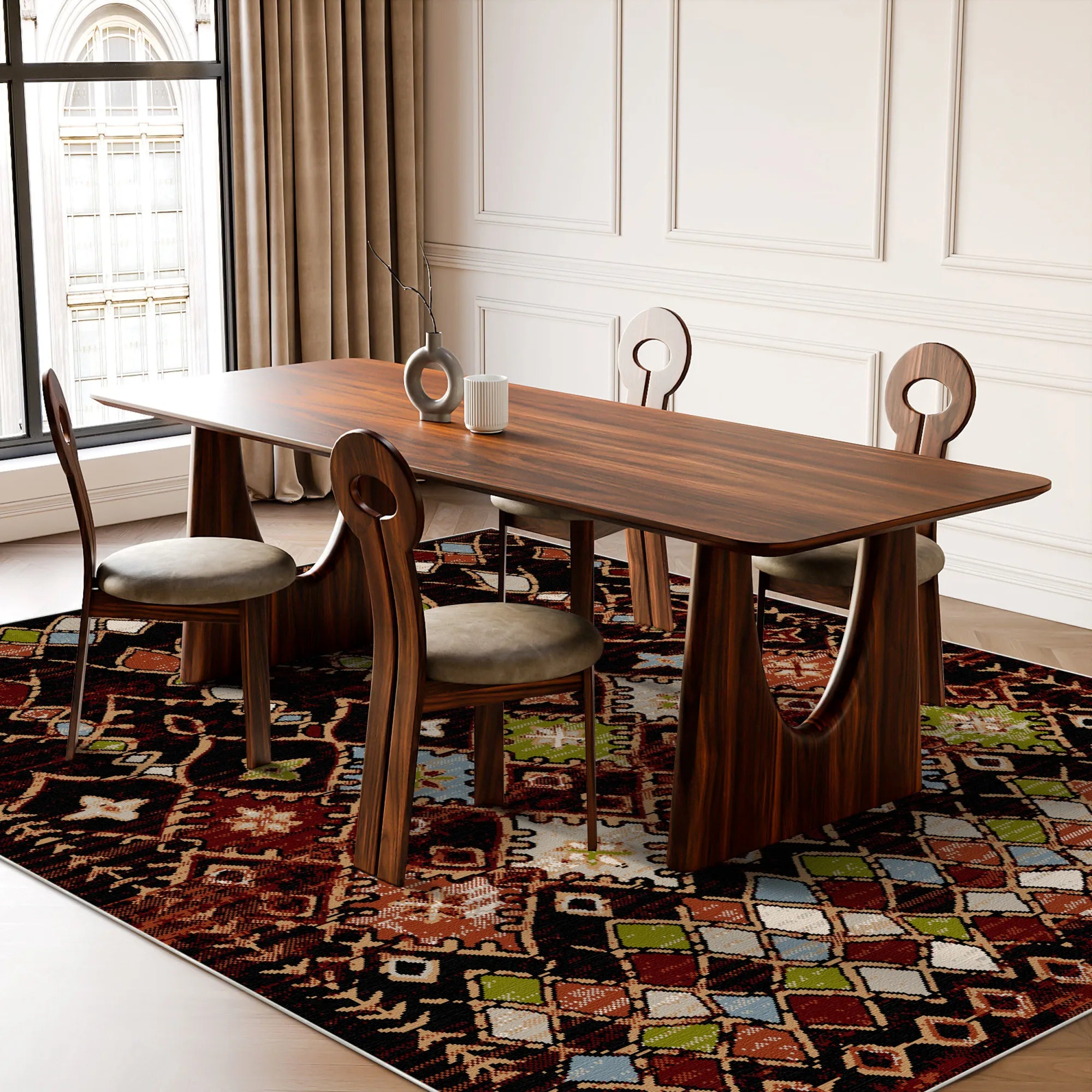 Aztec Ember Tribal Washable Rug