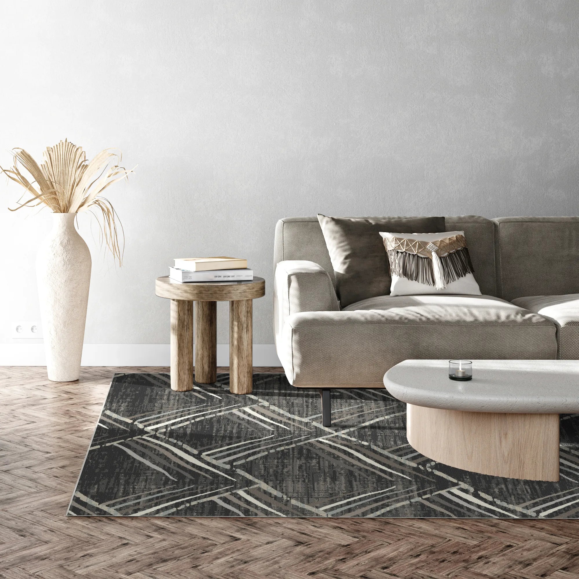 Graphite Sketch Geometric Washable Rug