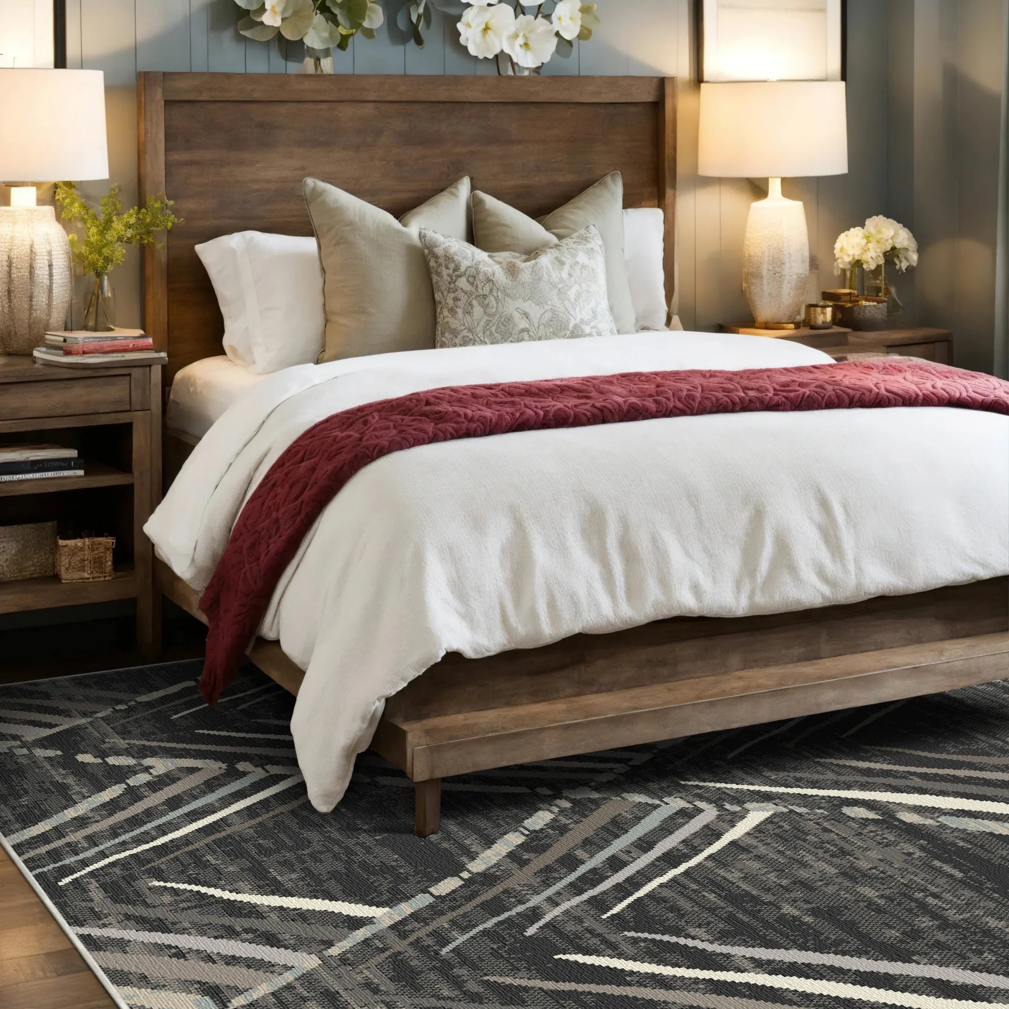 Graphite Sketch Geometric Washable Rug