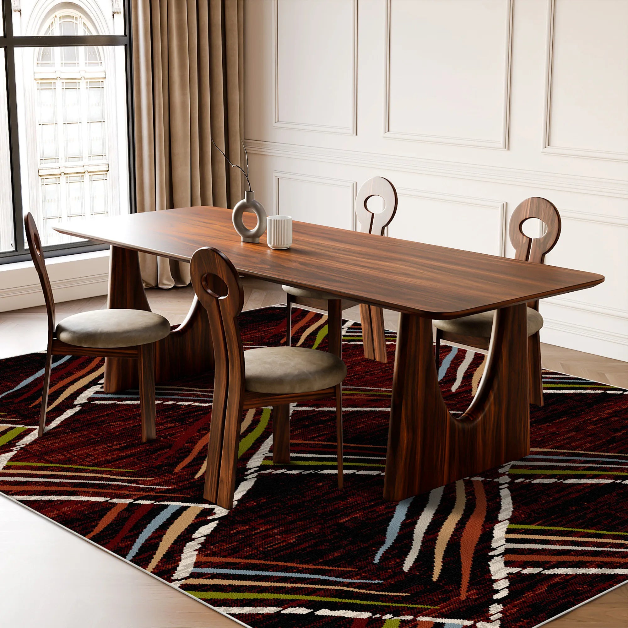 Mahogany Sketch Geometric Washable Rug