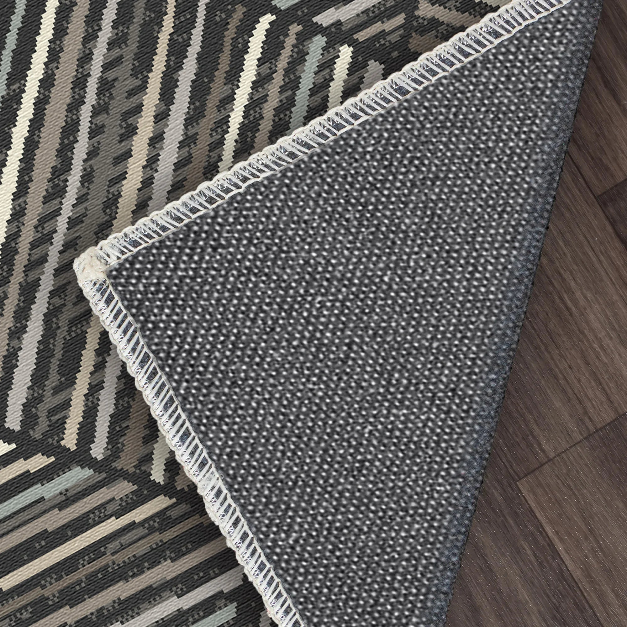 Stockholm Charcoal Linear Washable Rug