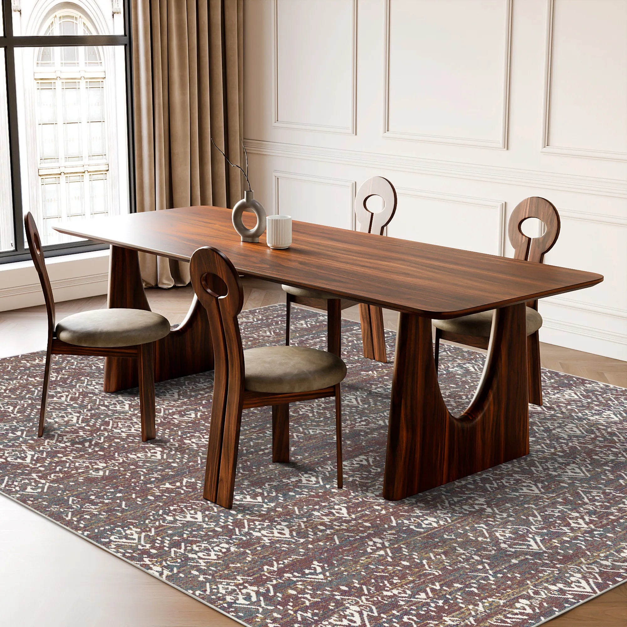 Crimson Relic Erased Tribal Rug