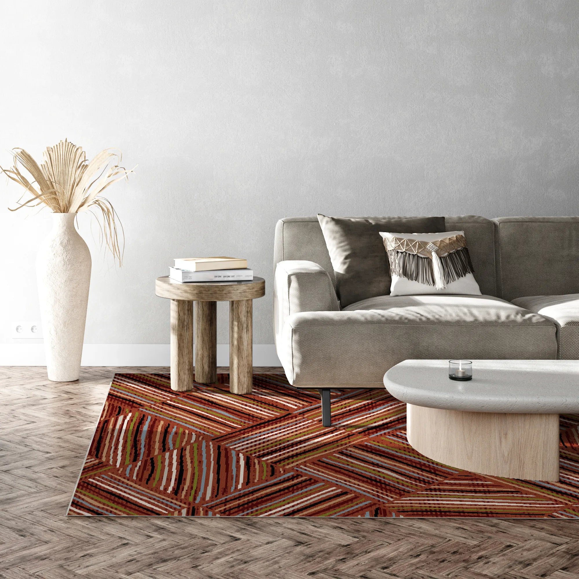 Bergen Rust Linear Washable Rug