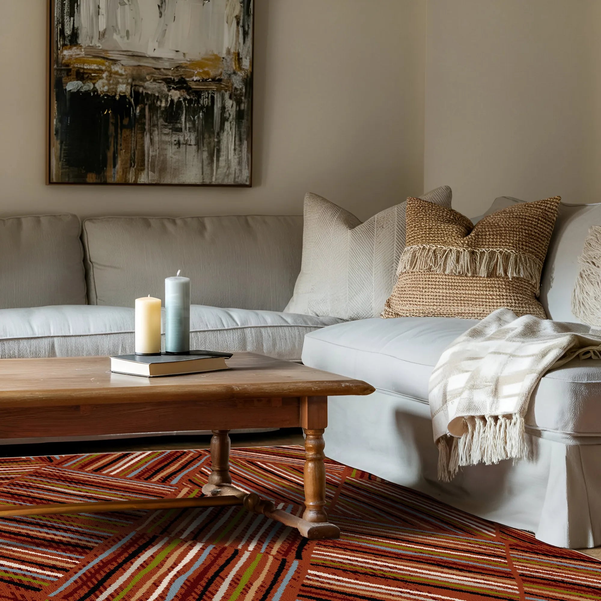 Bergen Rust Linear Washable Rug