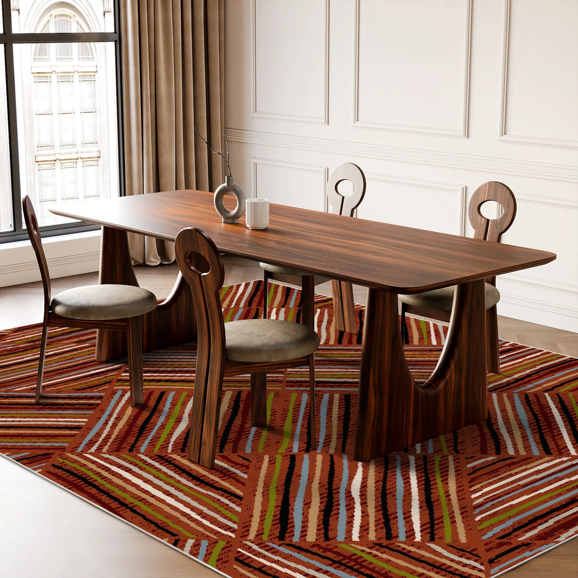 Bergen Rust Linear Washable Rug