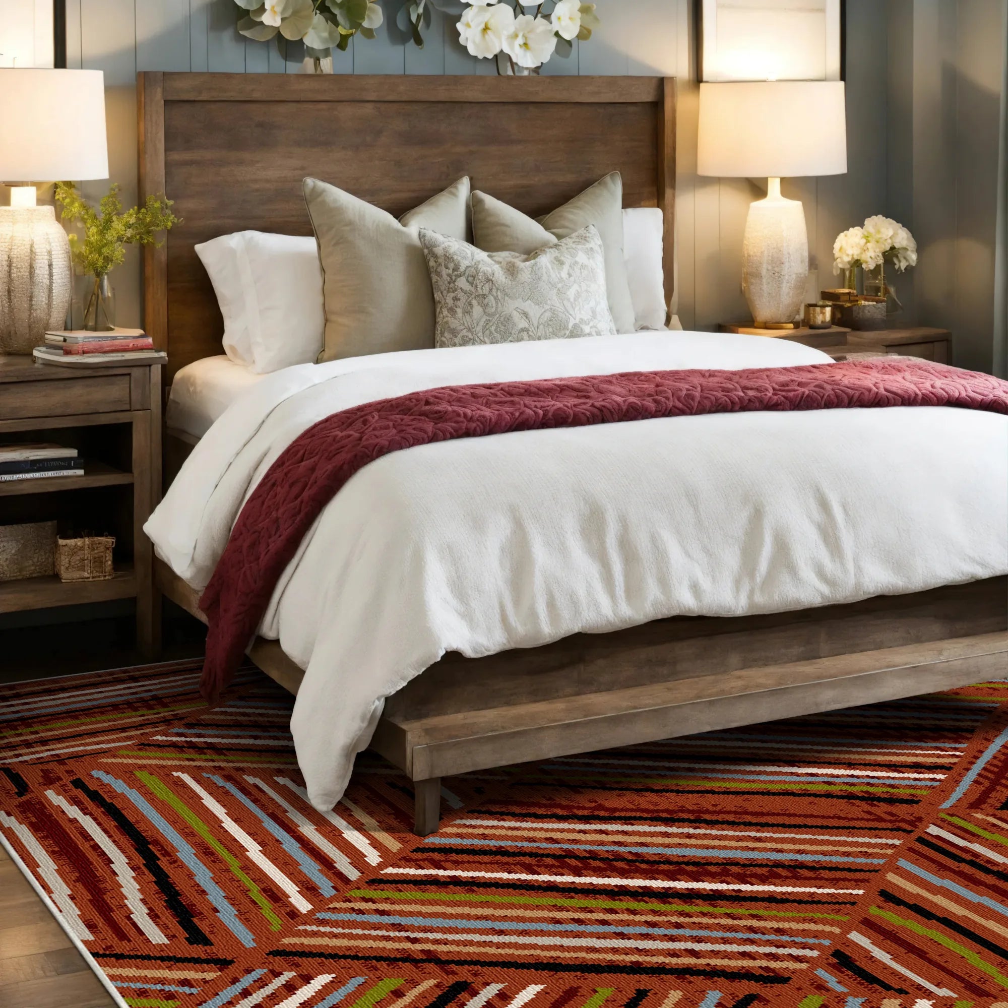 Bergen Rust Linear Washable Rug