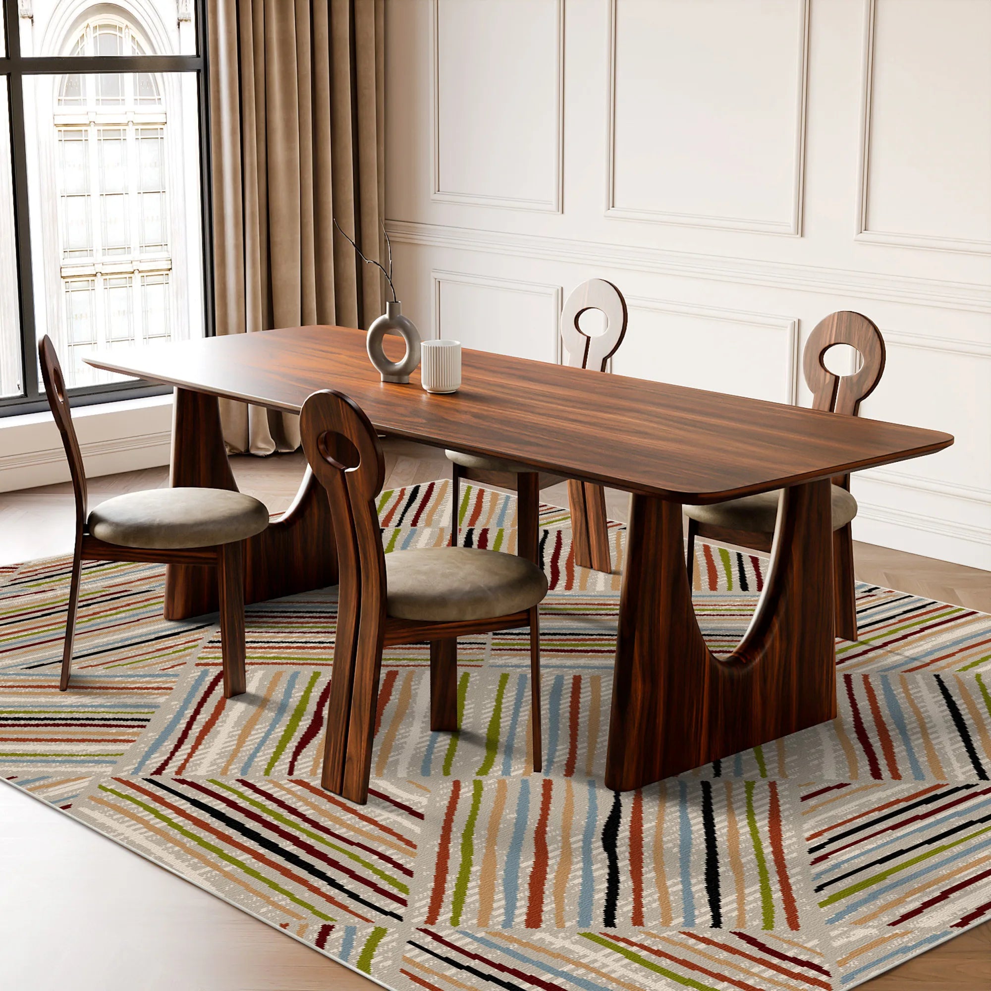 Malmo Sand Linear Washable Rug