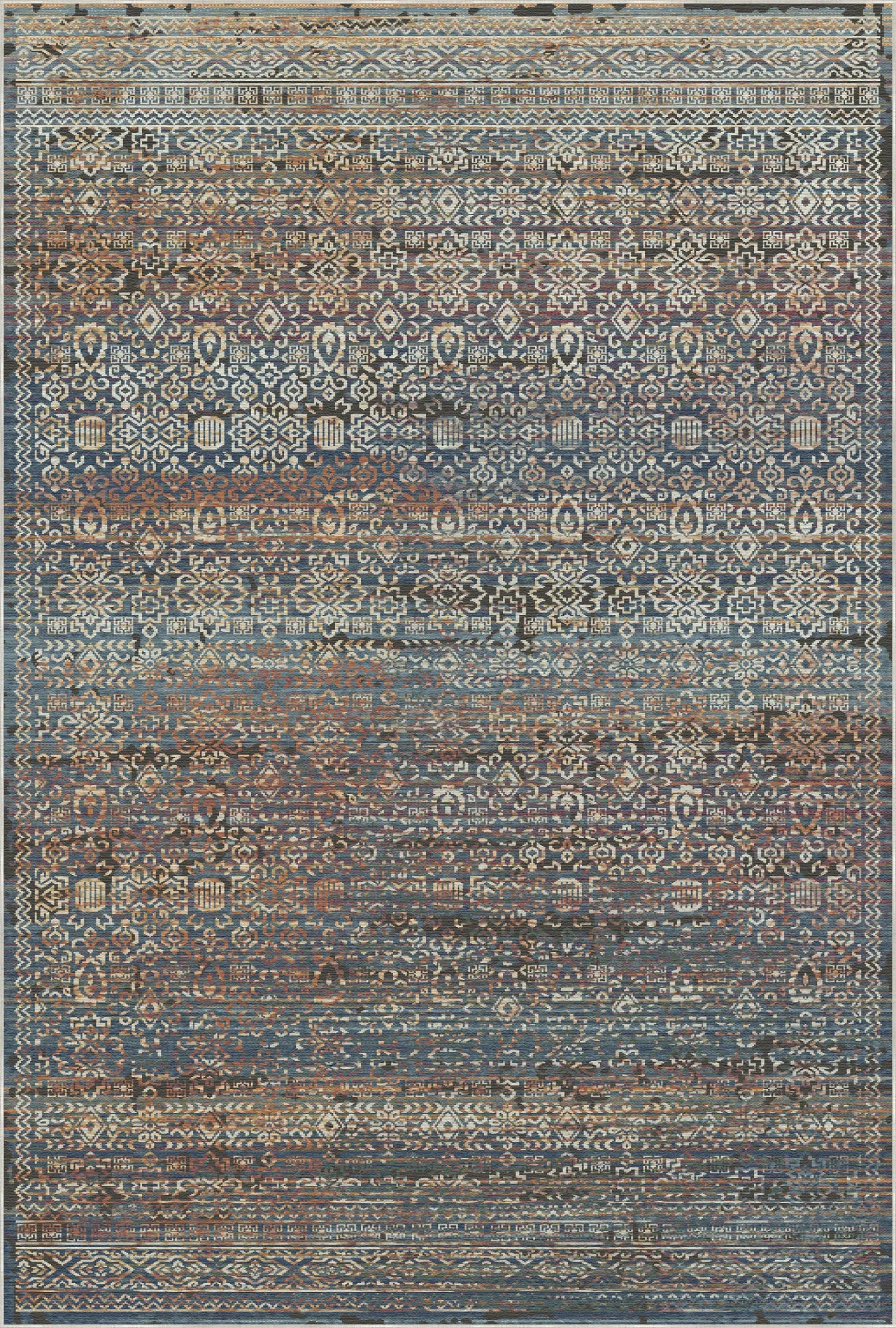 Indigo Mosaic Erased Tile Rug
