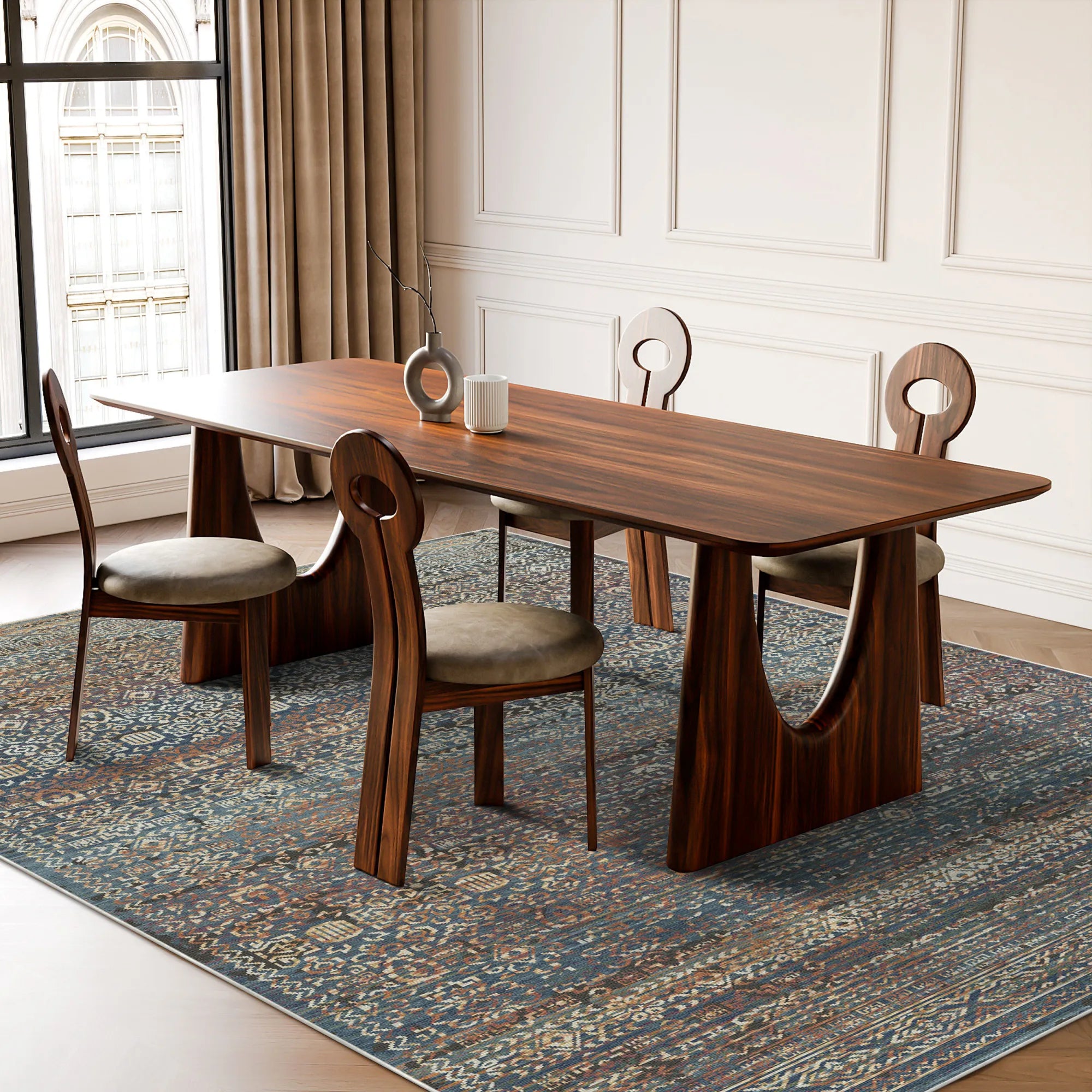 Indigo Mosaic Erased Tile Rug