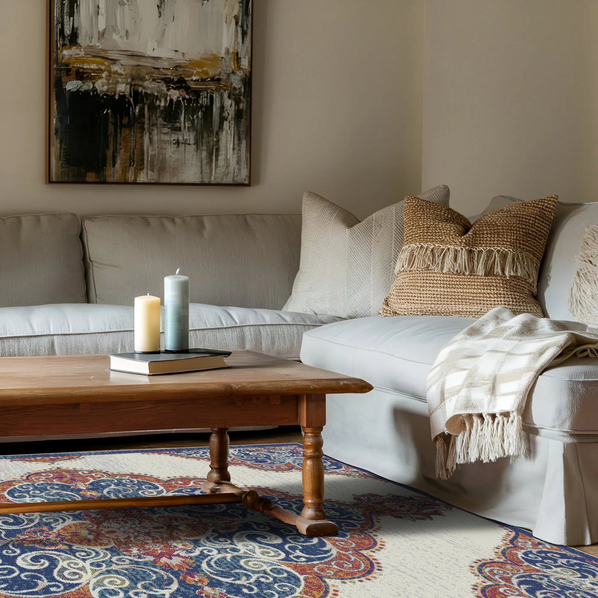 Lapis Scrollwork Medallion Rug