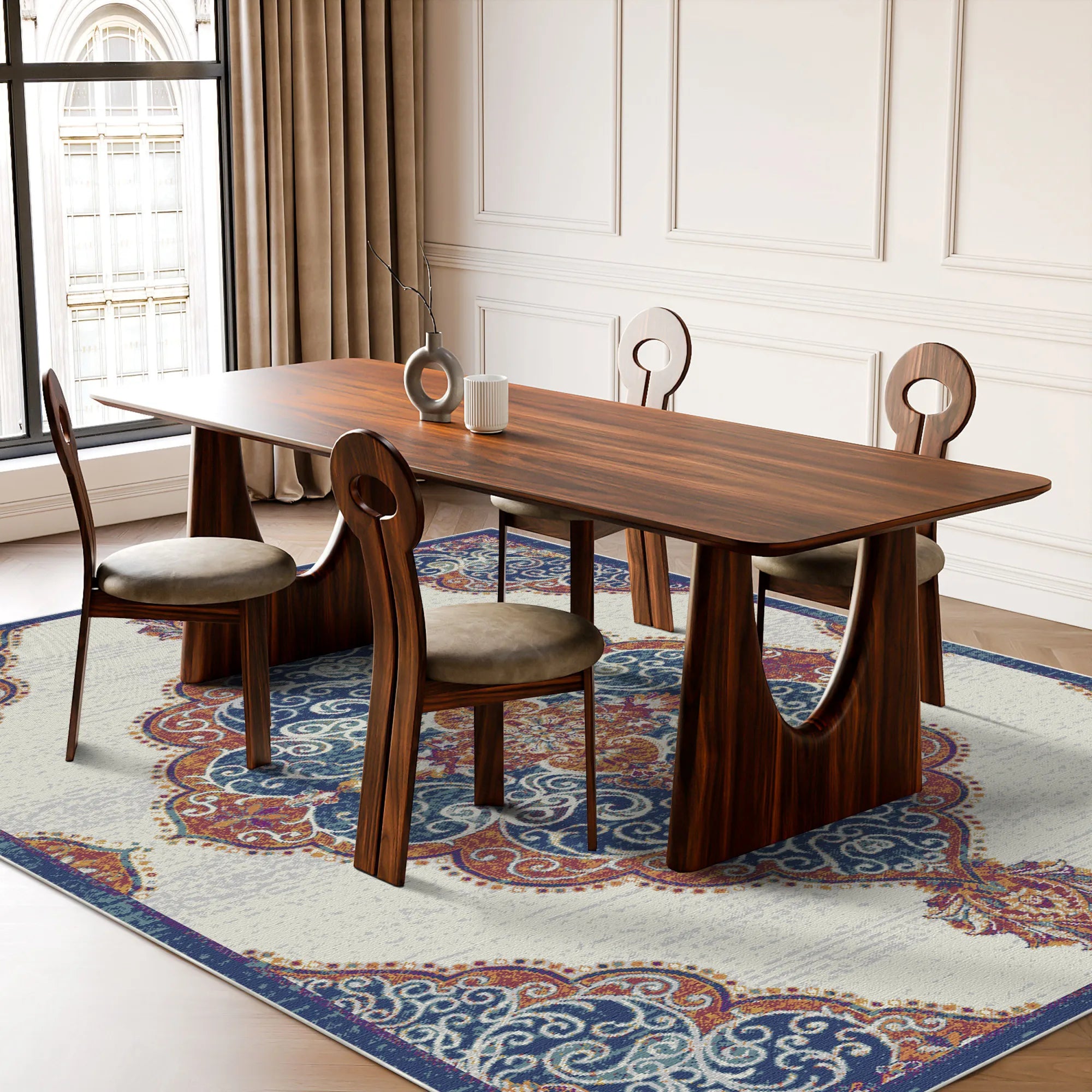 Lapis Scrollwork Medallion Rug