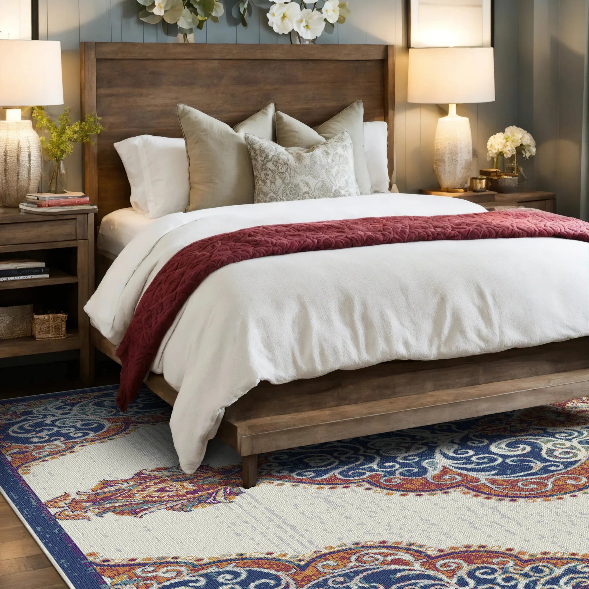 Lapis Scrollwork Medallion Rug