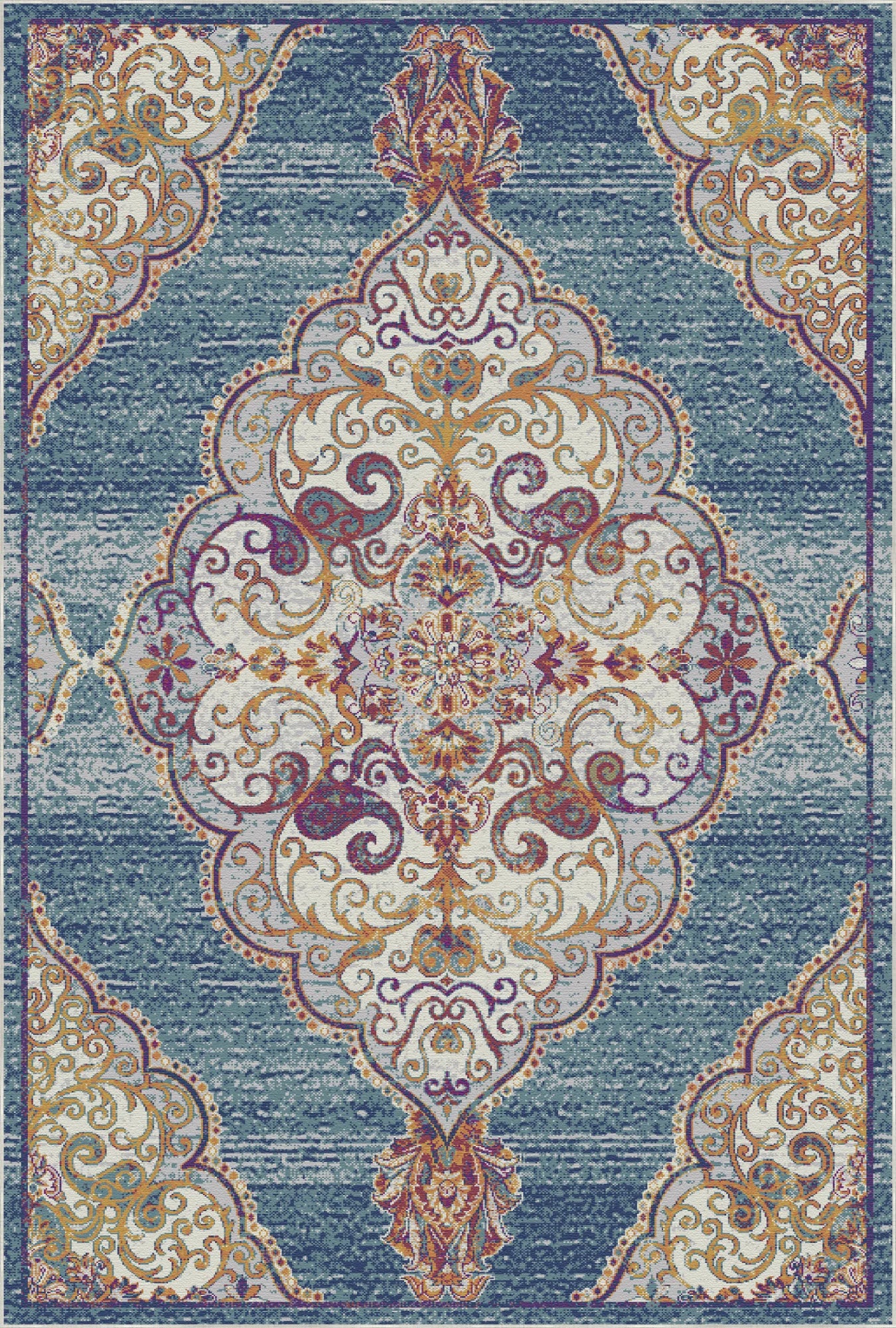 Indigo Scrollwork Medallion Rug