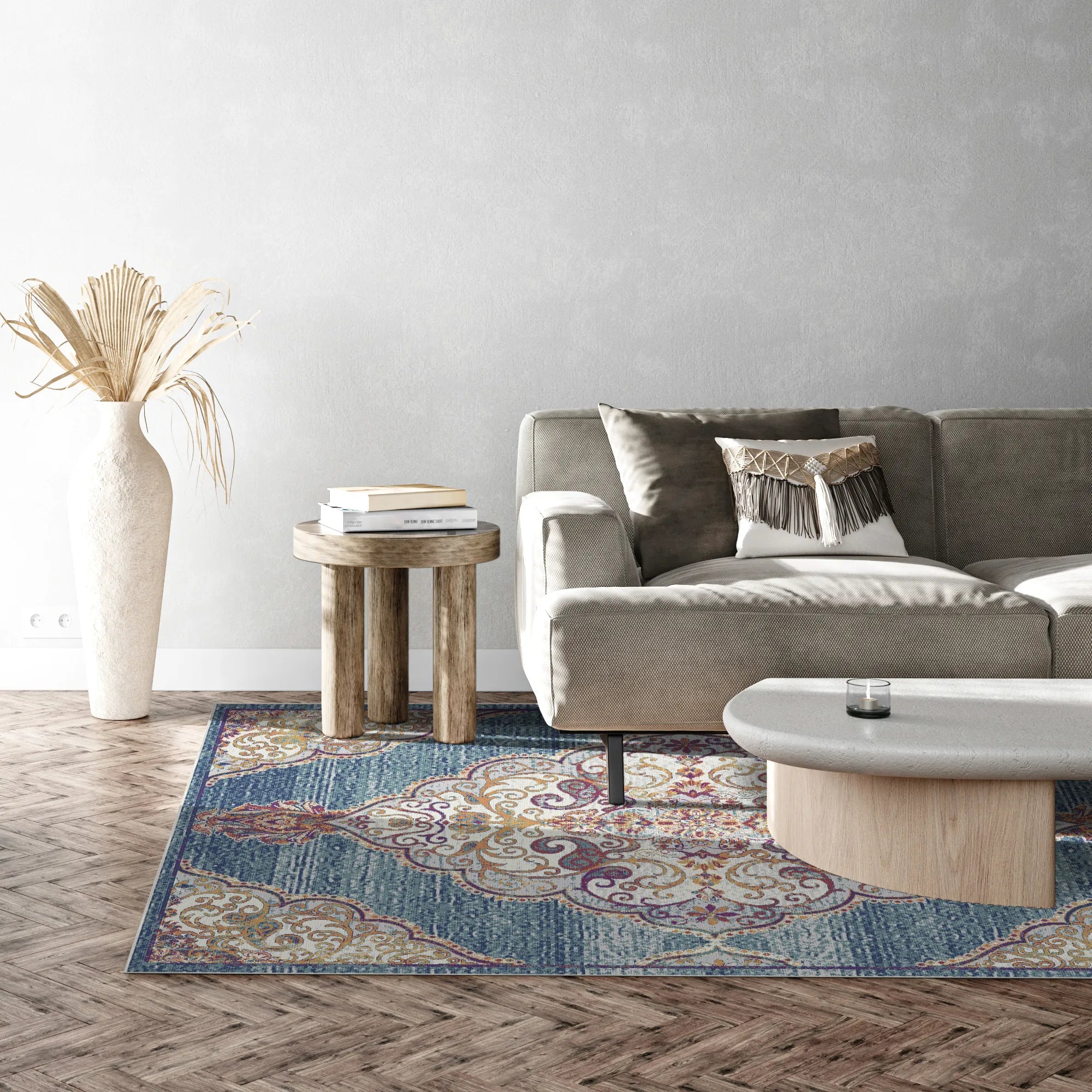 Indigo Scrollwork Medallion Rug