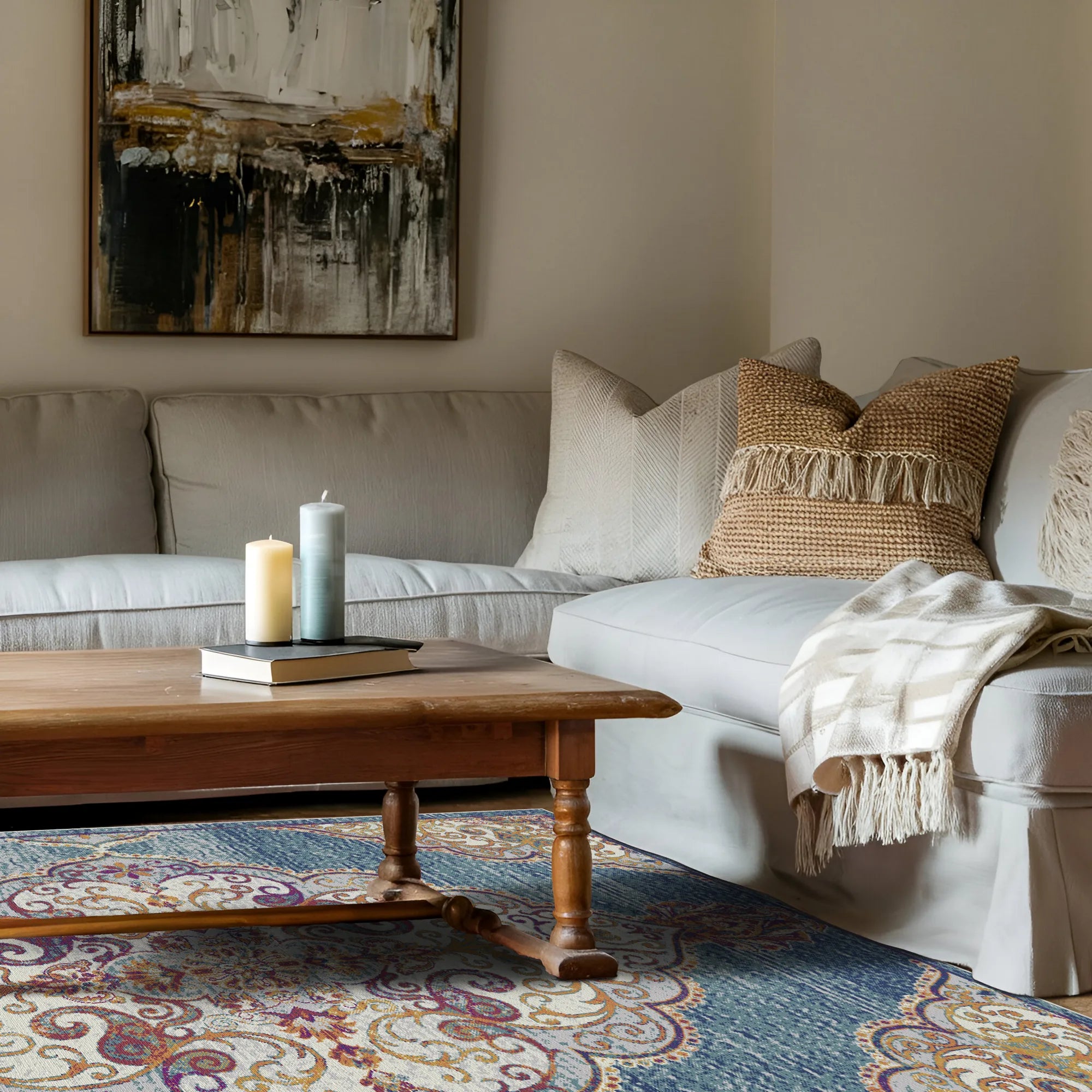 Indigo Scrollwork Medallion Rug