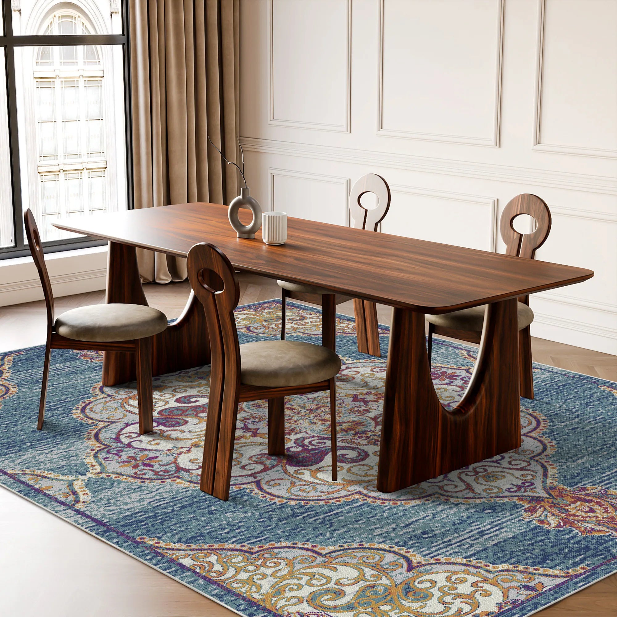 Indigo Scrollwork Medallion Rug