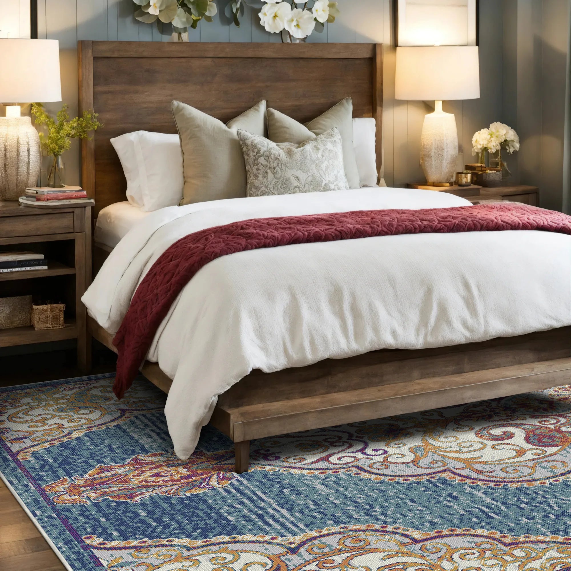 Indigo Scrollwork Medallion Rug