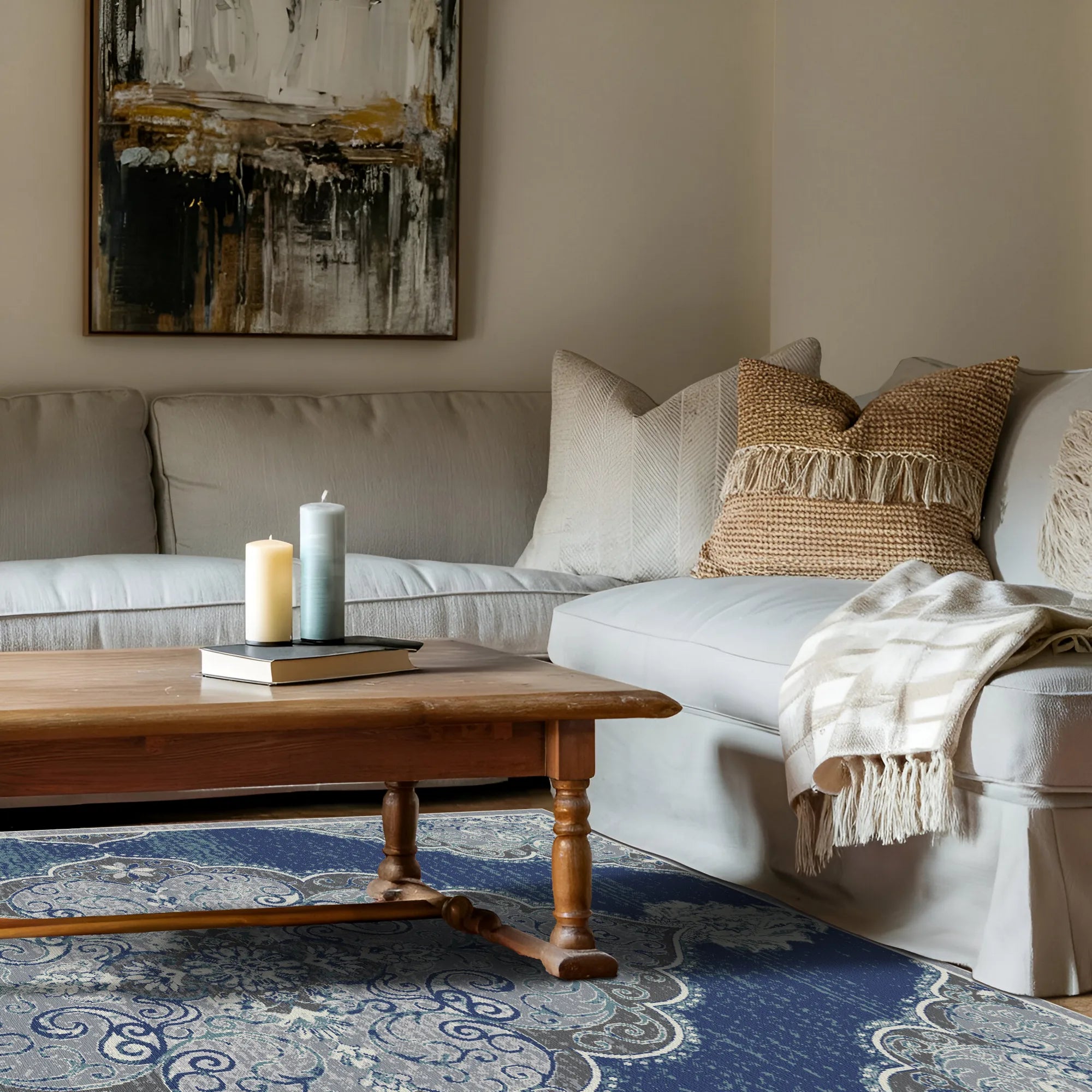 Slate Scrollwork Medallion Rug