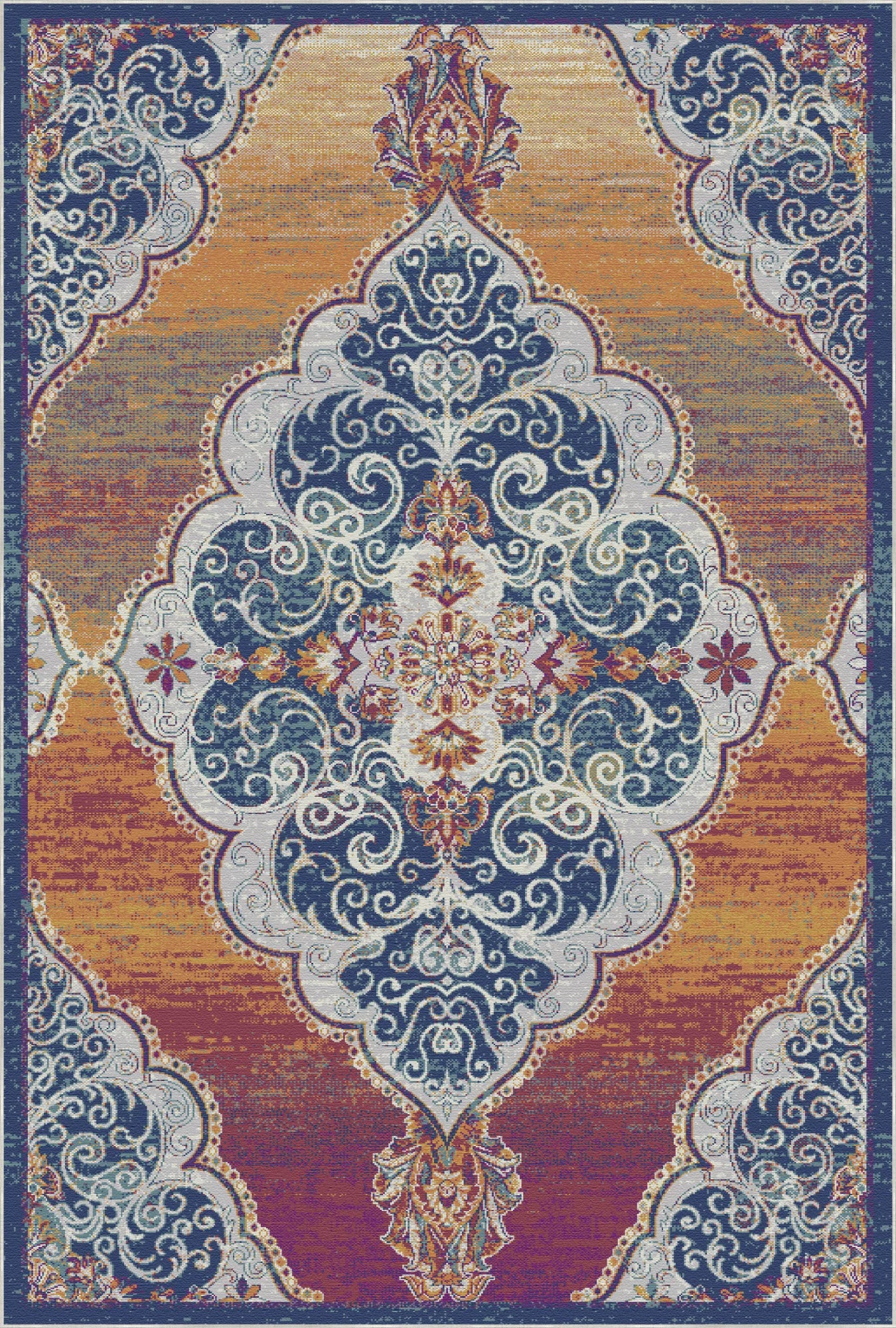 Sunset Scrollwork Medallion Washable Rug