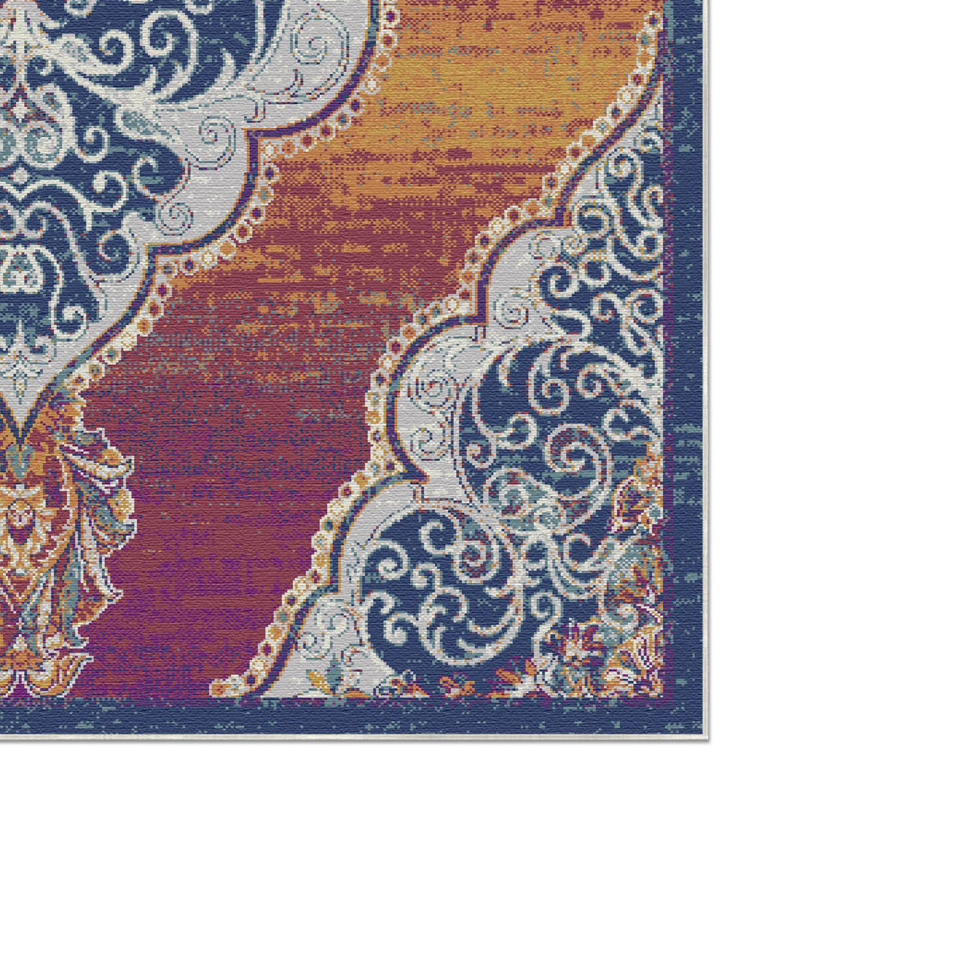 Sunset Scrollwork Medallion Washable Rug