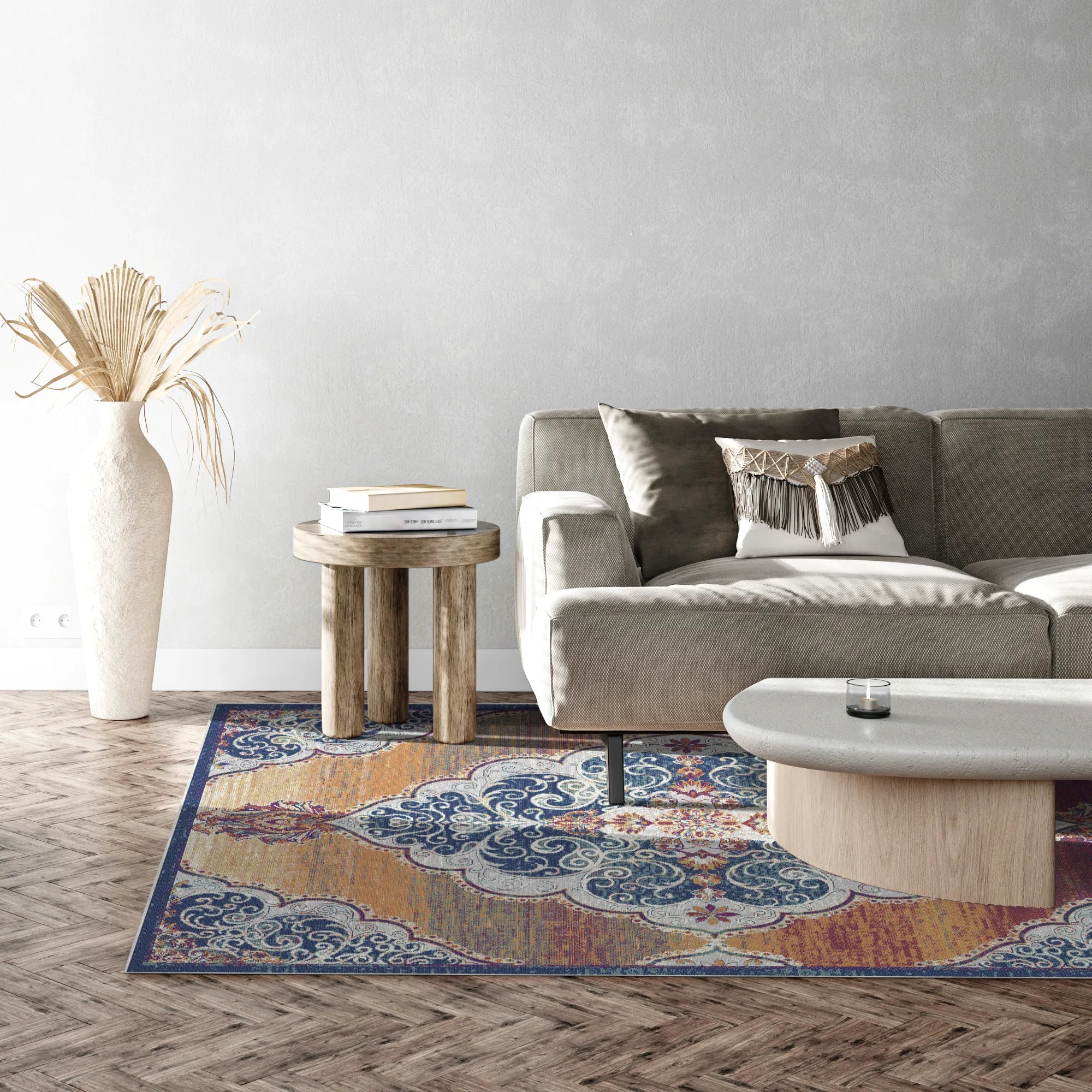 Sunset Scrollwork Medallion Washable Rug