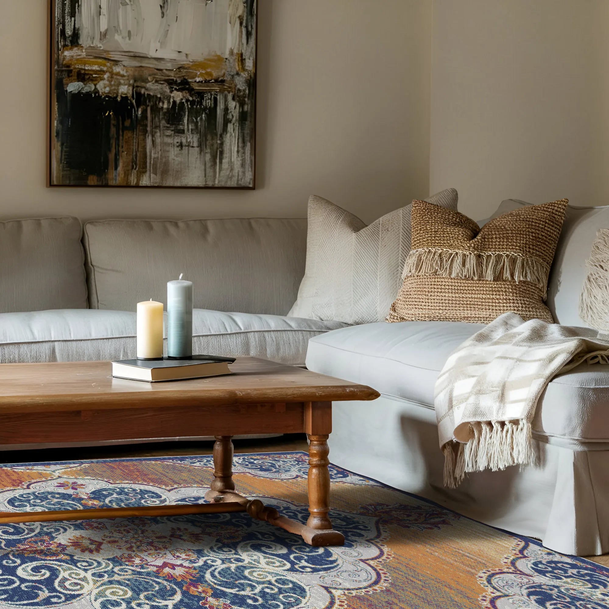 Sunset Scrollwork Medallion Washable Rug