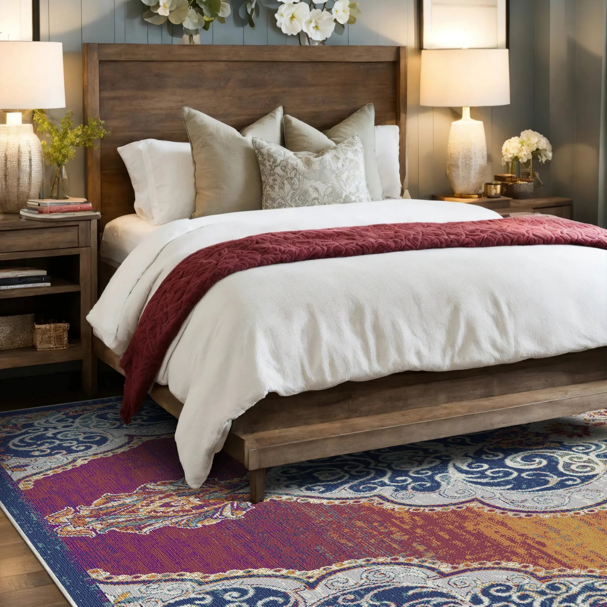 Sunset Scrollwork Medallion Washable Rug