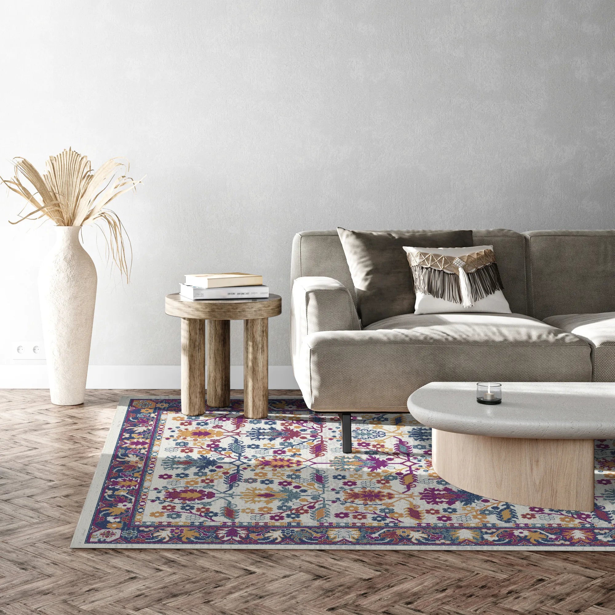 Vibrant Flora Lattice Botanical Rug