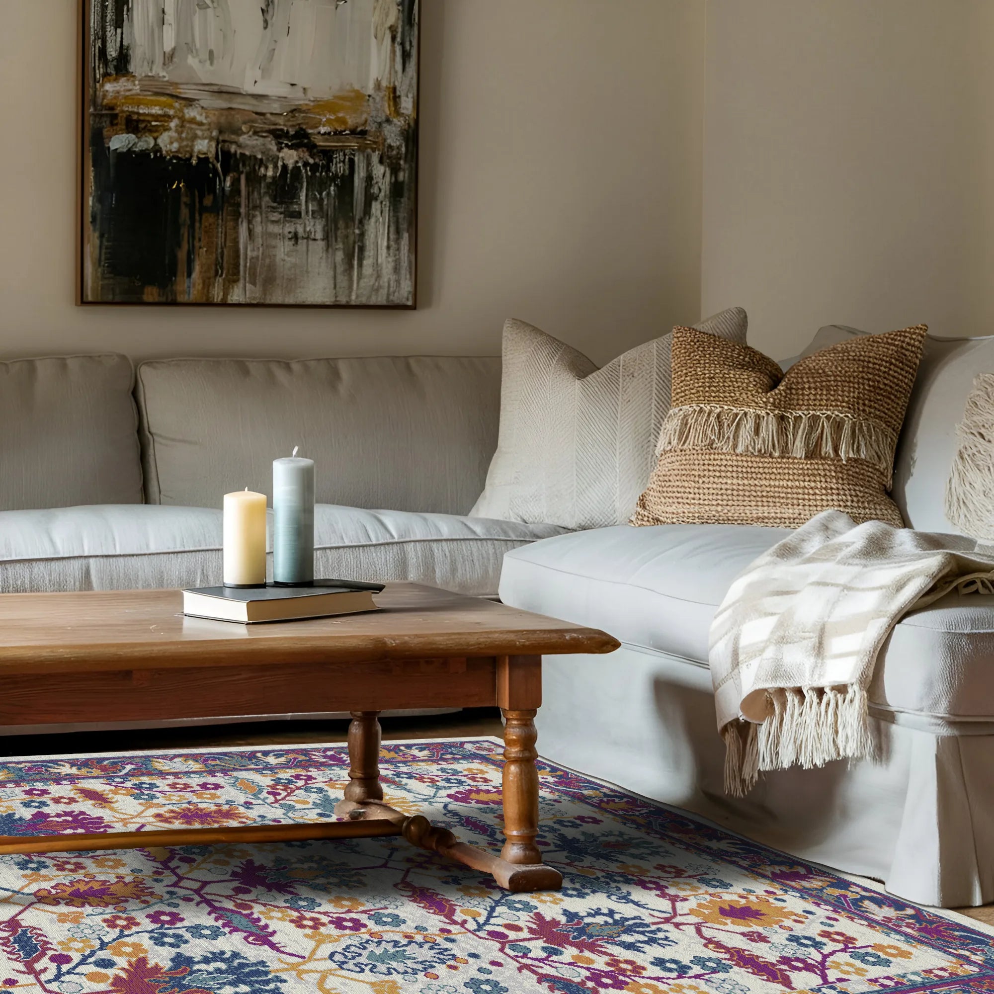 Vibrant Flora Lattice Botanical Rug