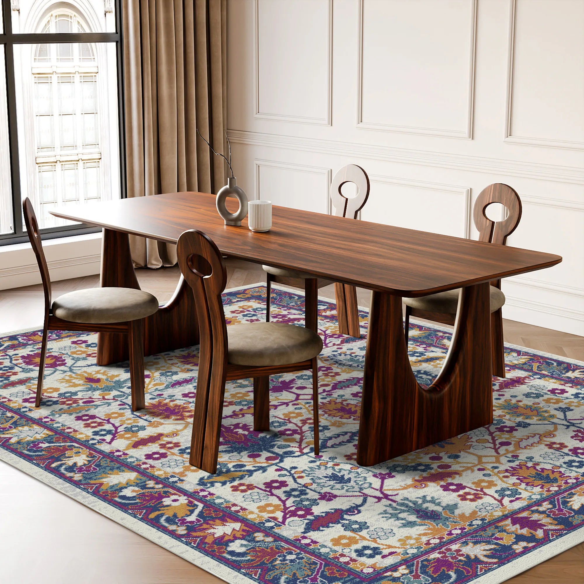 Vibrant Flora Lattice Botanical Rug