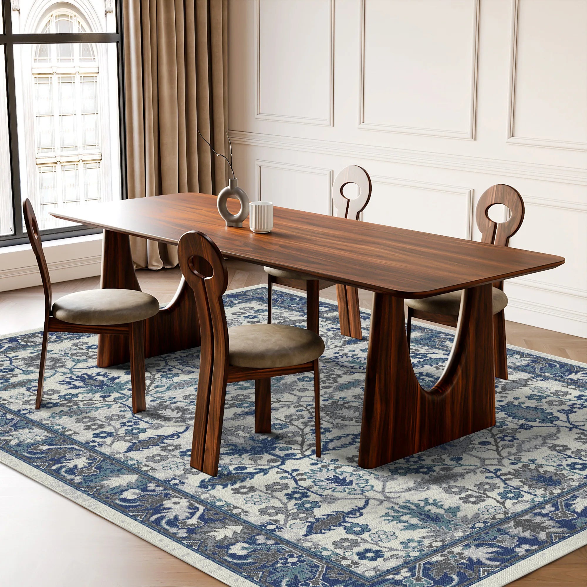 Slate Flora Lattice Botanical Rug