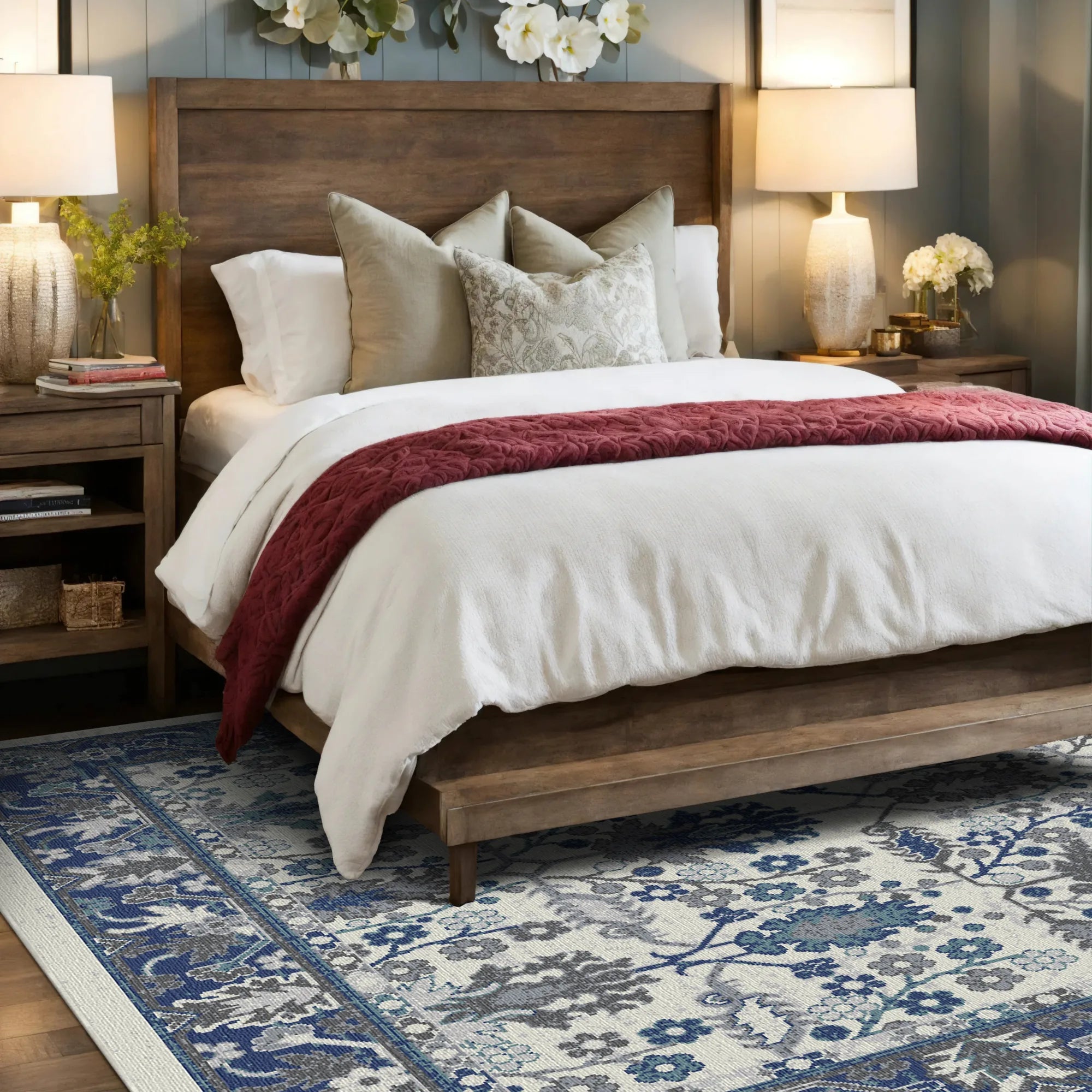 Slate Flora Lattice Botanical Rug