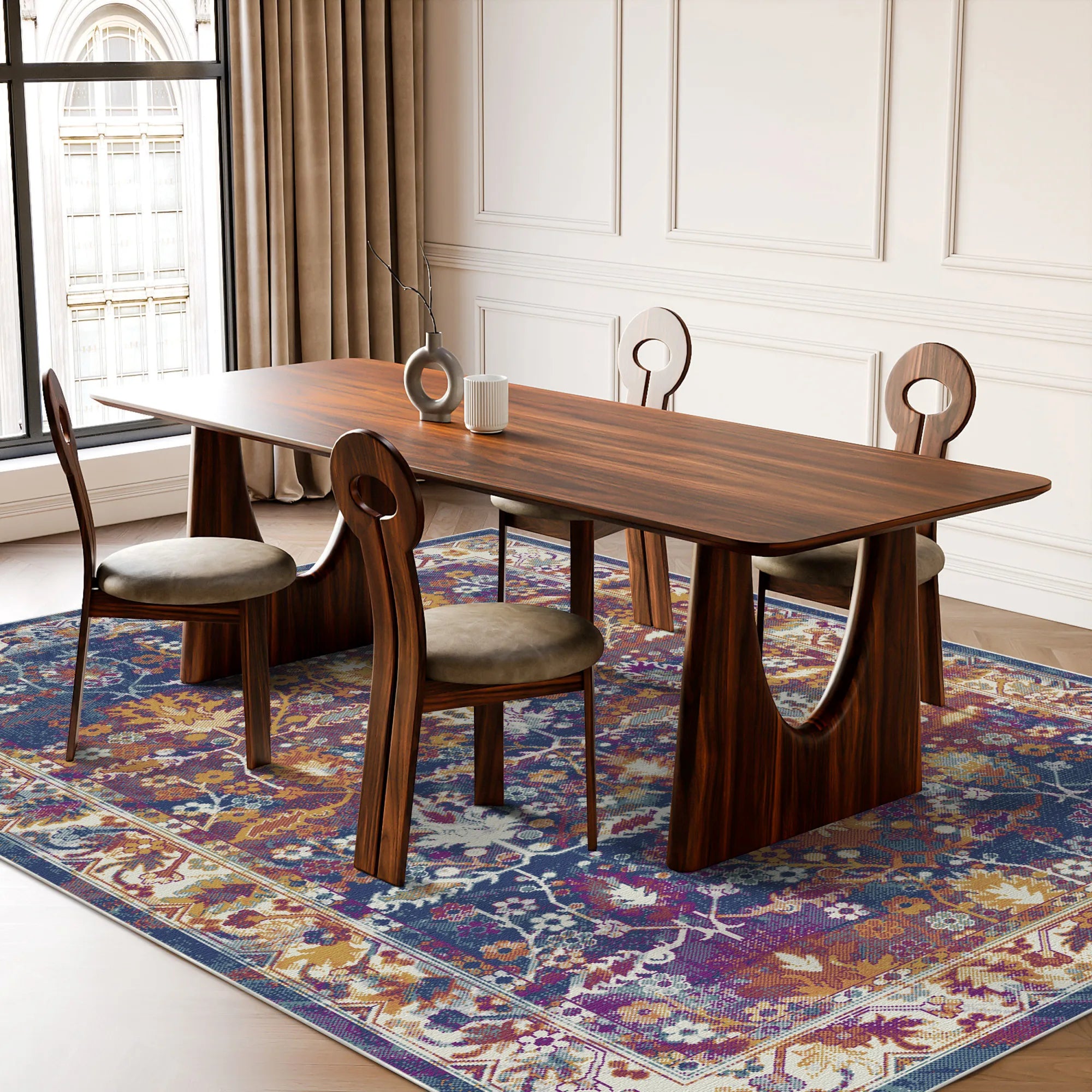 Midnight Flora Lattice Botanical Rug