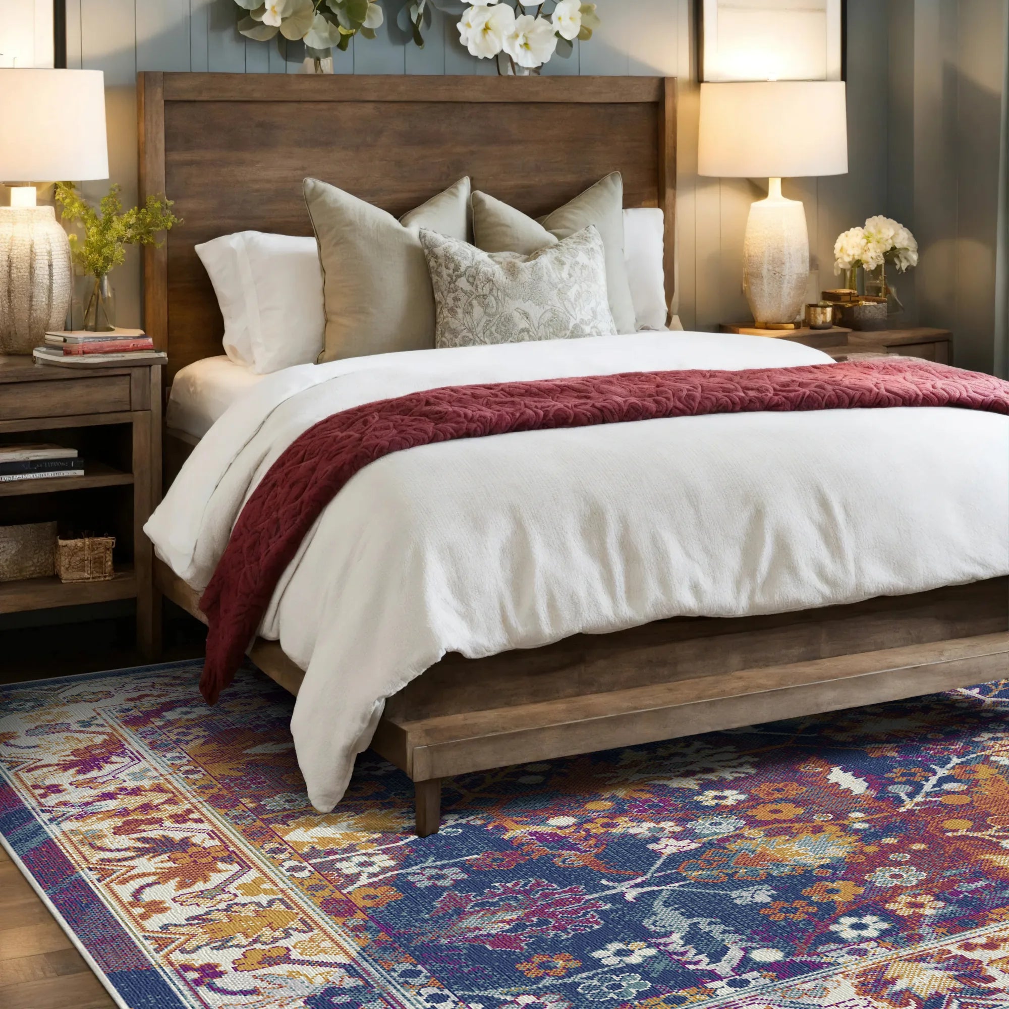 Midnight Flora Lattice Botanical Rug