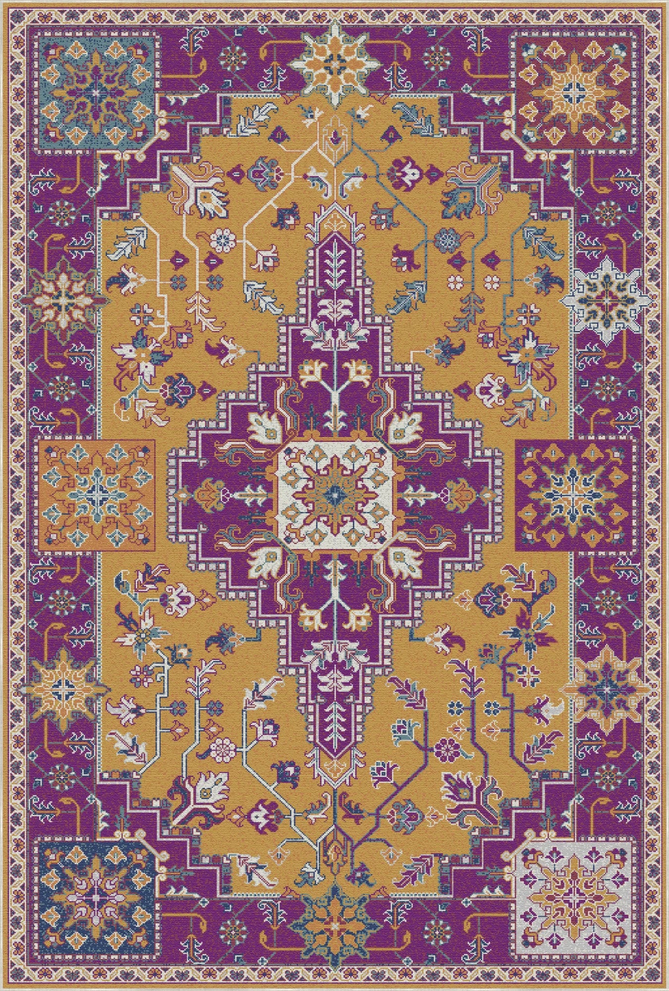 Regal Ochre Mosaic Medallion Rug