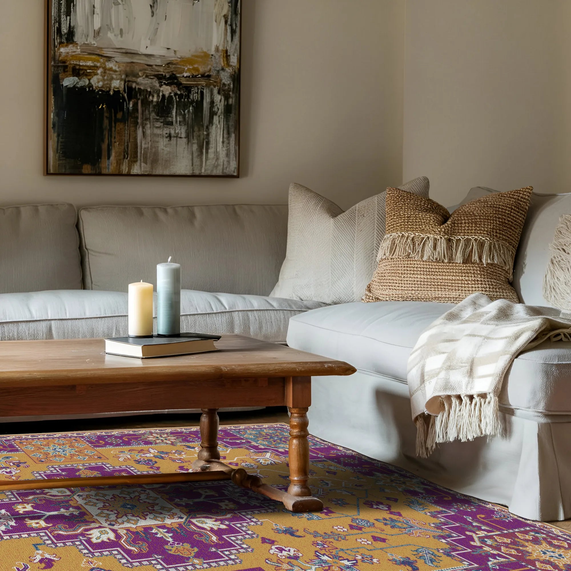 Regal Ochre Mosaic Medallion Rug