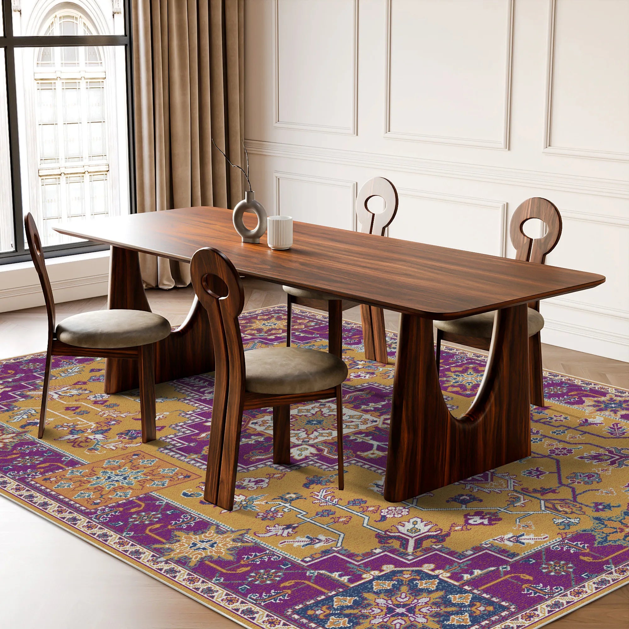 Regal Ochre Mosaic Medallion Rug