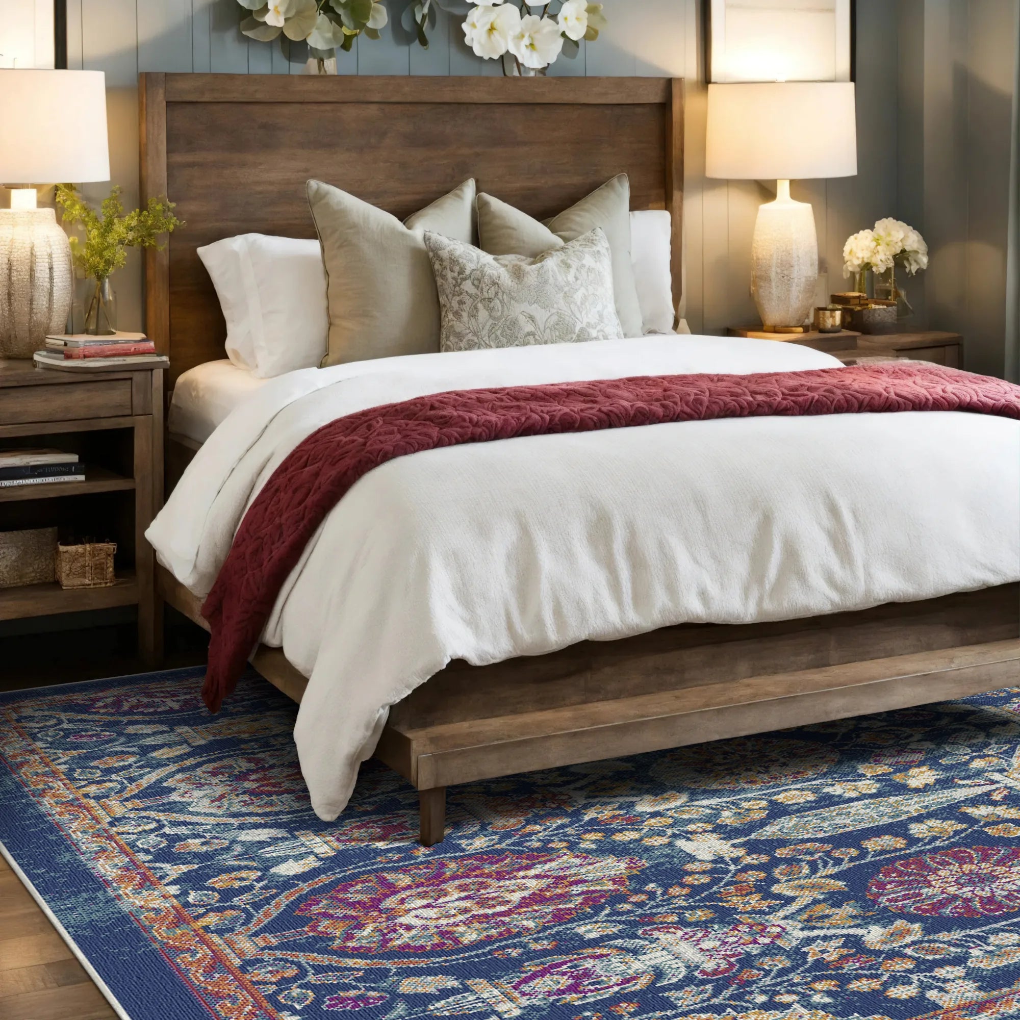 Midnight Garden Erased Botanical Rug