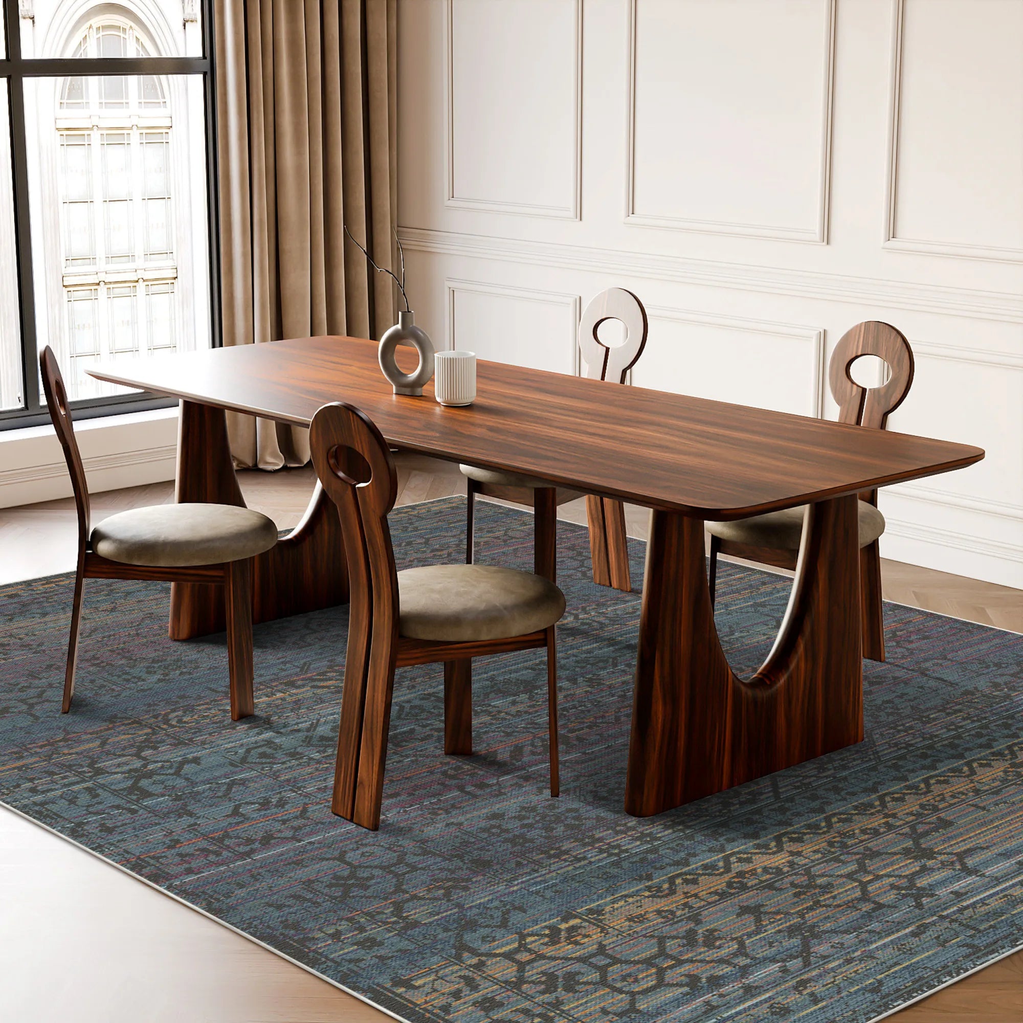 Midnight Horizon Erased Tribal Rug