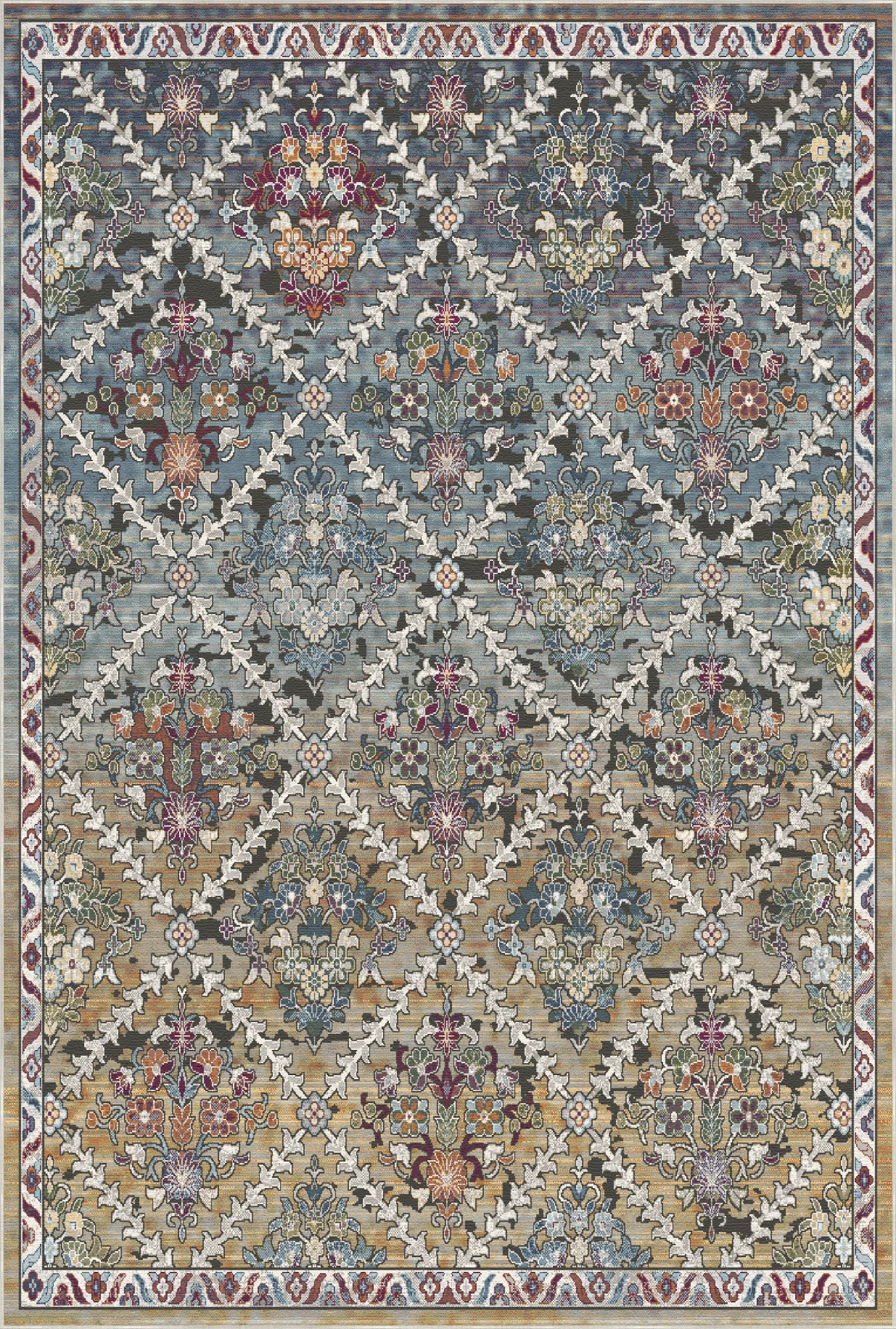 Azure Lattice Erased Botanical Rug