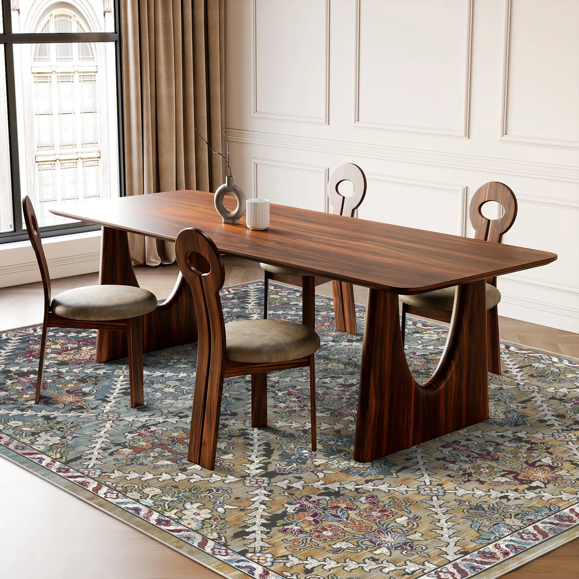 Azure Lattice Erased Botanical Rug