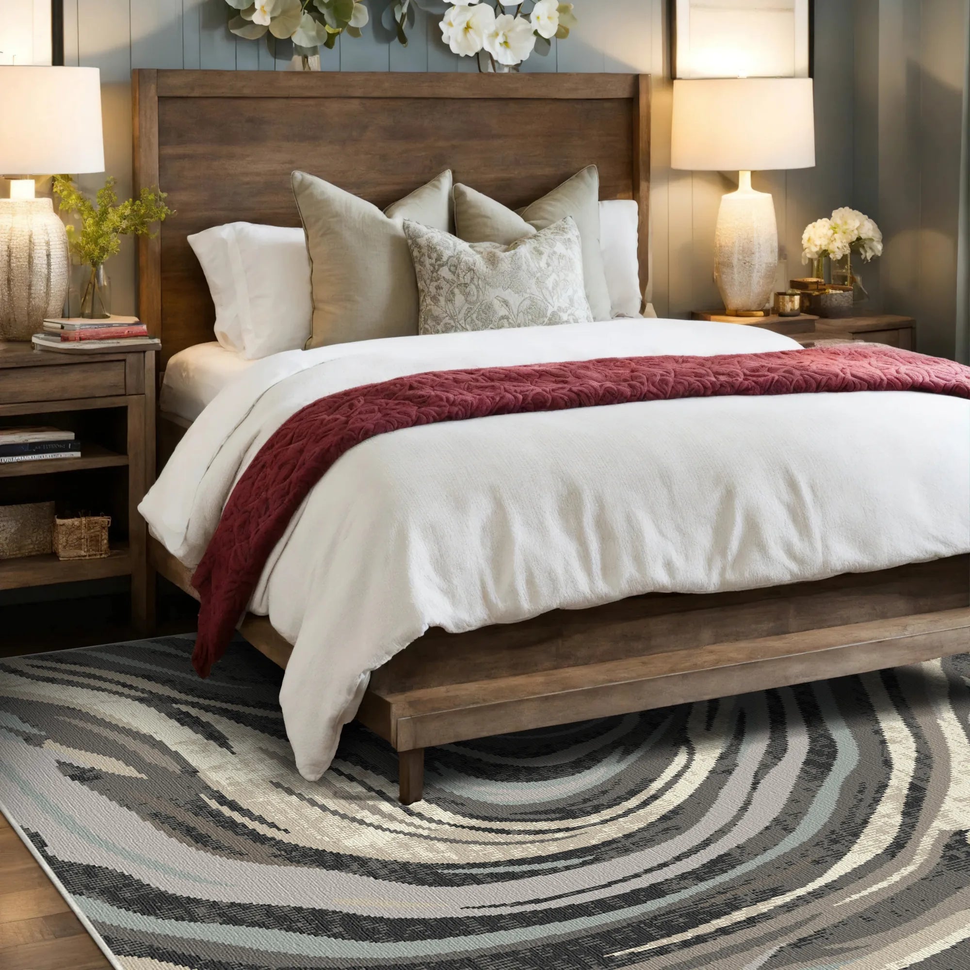 Venice Midnight Abstract Washable Rug