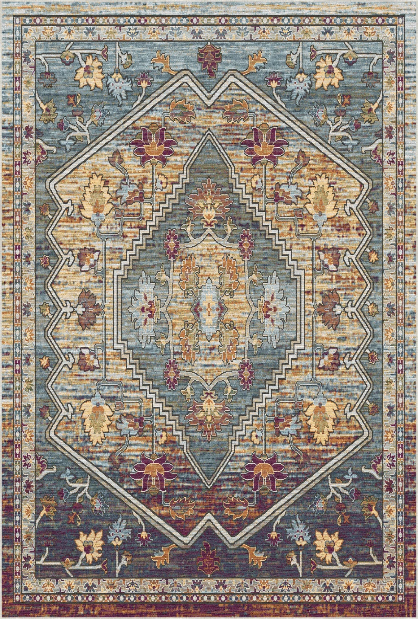 Azure Citadel Stepped Medallion Rug