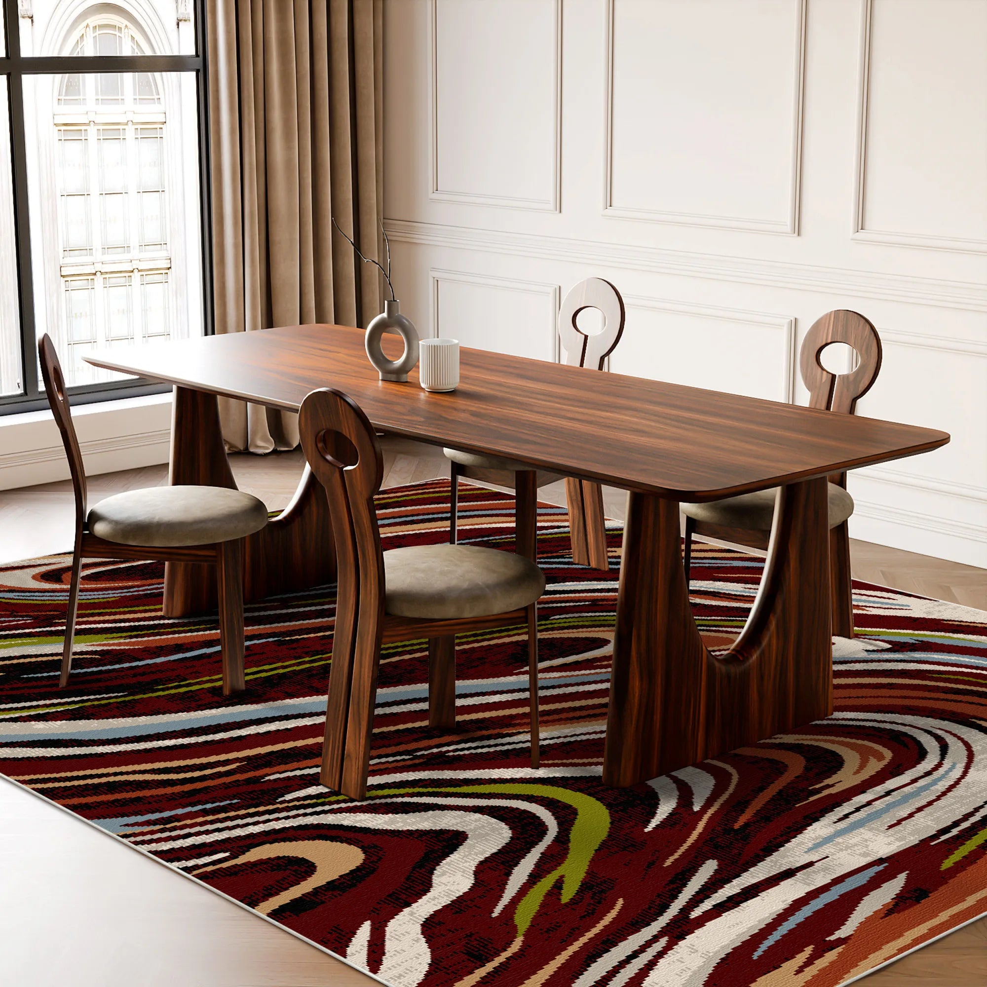 Verona Garnet Abstract Washable Rug