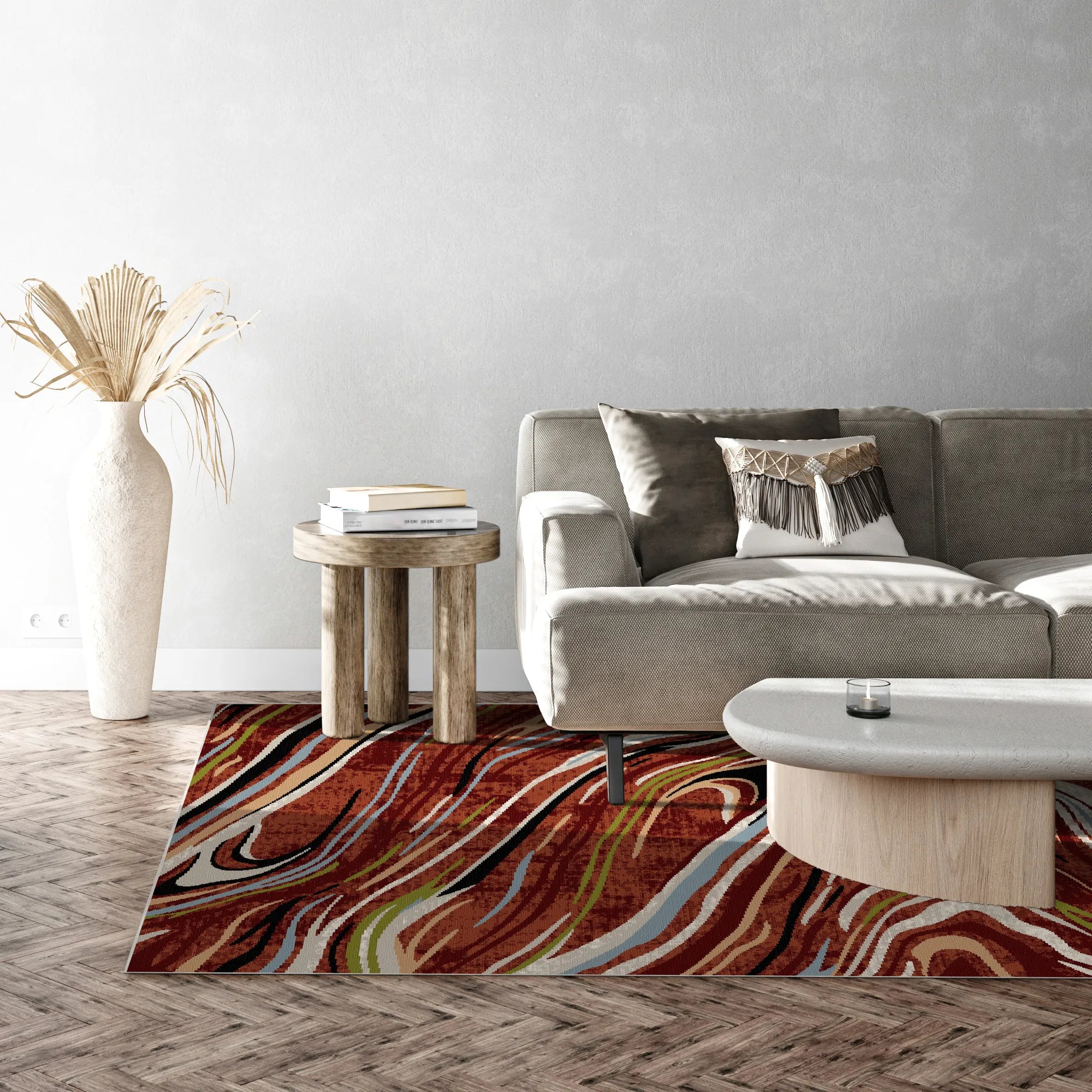 Siena Terracotta Abstract Washable Rug