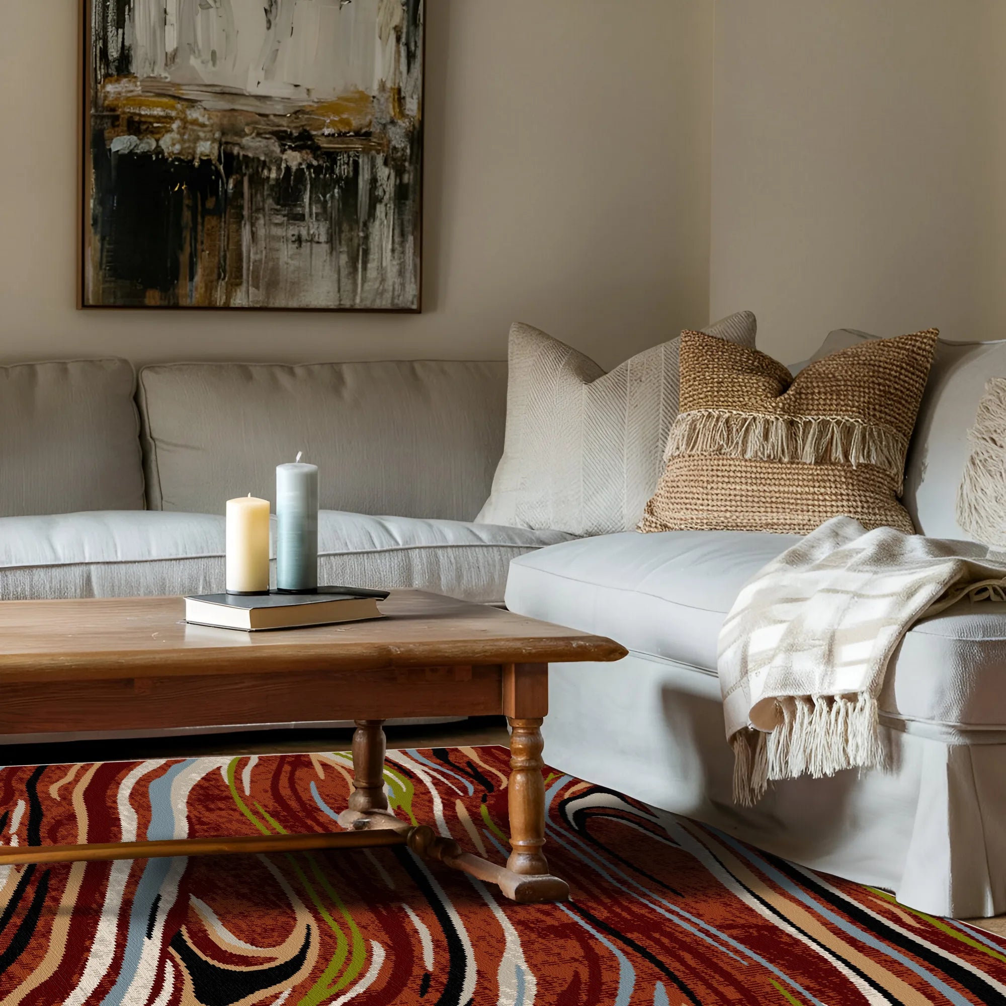 Siena Terracotta Abstract Washable Rug